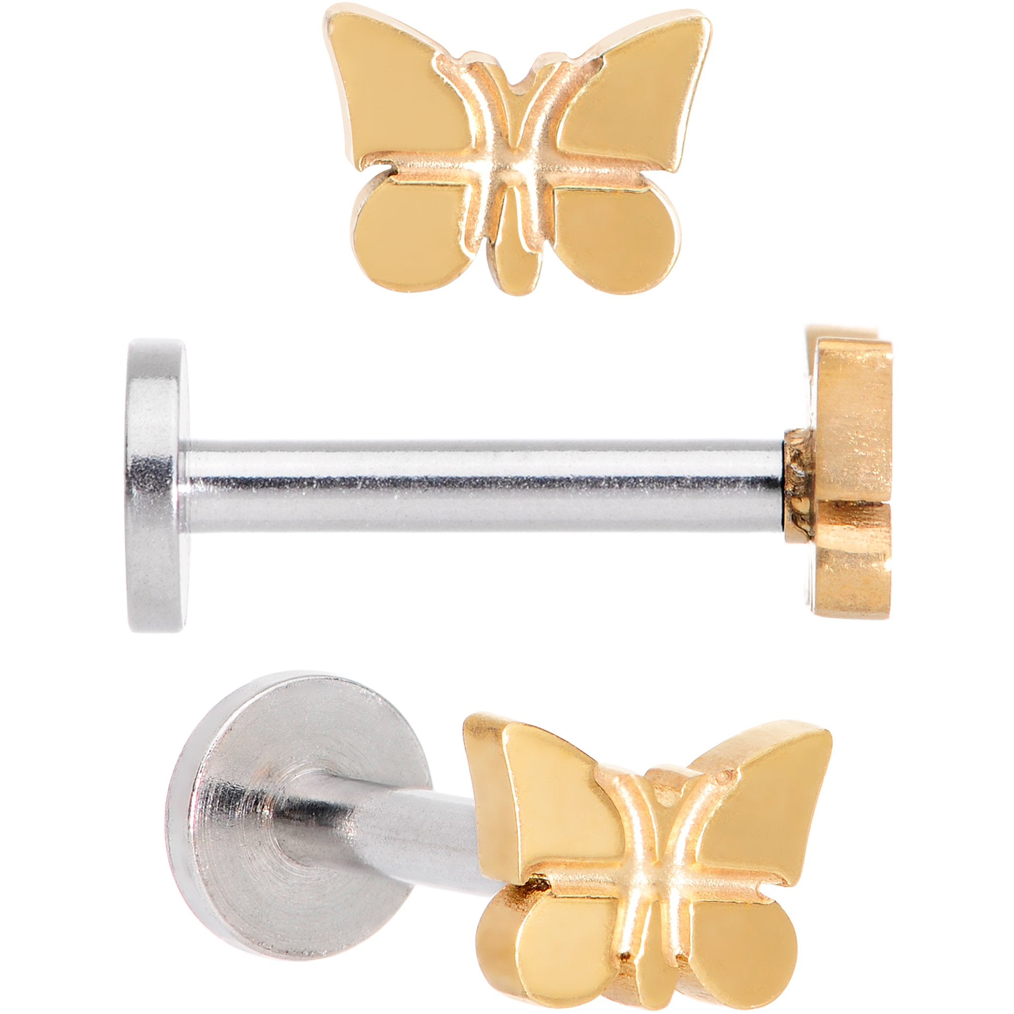 16G MultiColor Internally Threaded Butterfly Labret Set of 4