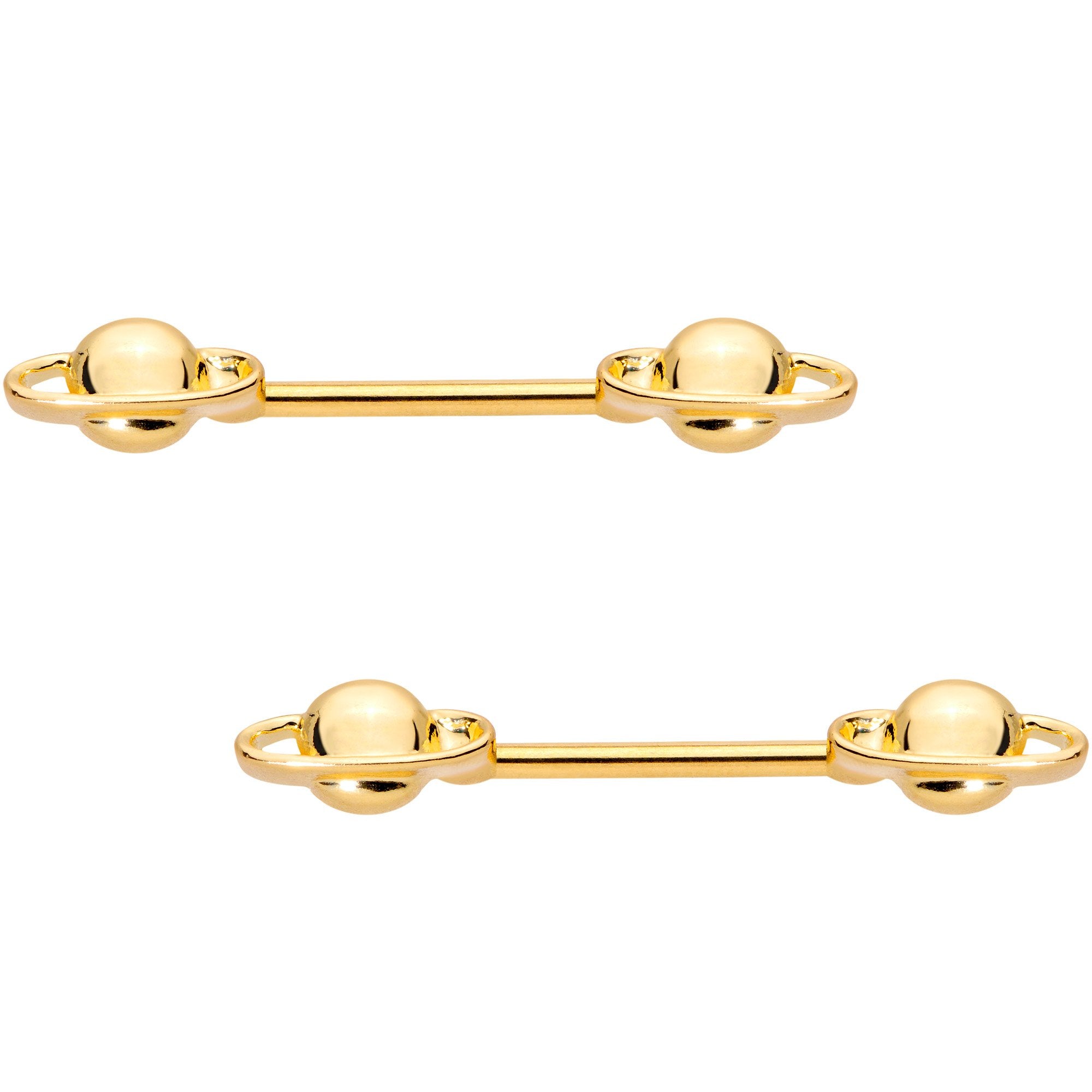 14G 9/16 Gold PVD Alien Spaceship Barbell Nipple Ring Set