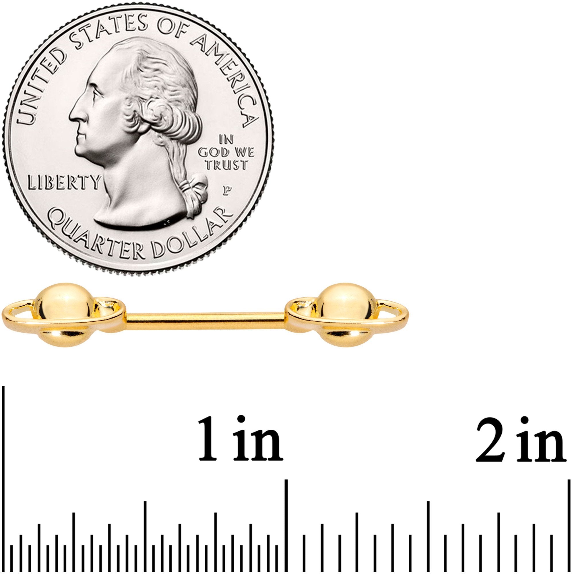 14G 9/16 Gold PVD Alien Spaceship Barbell Nipple Ring Set