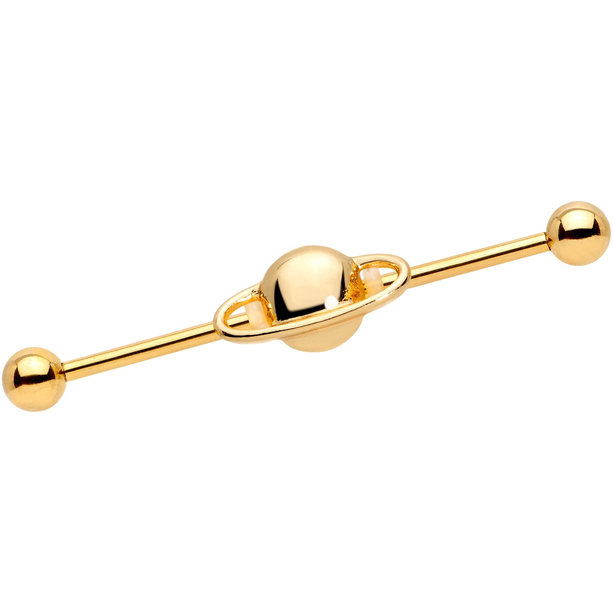 14G Gold PVD Alien Spaceship Industrial Barbell 38mm