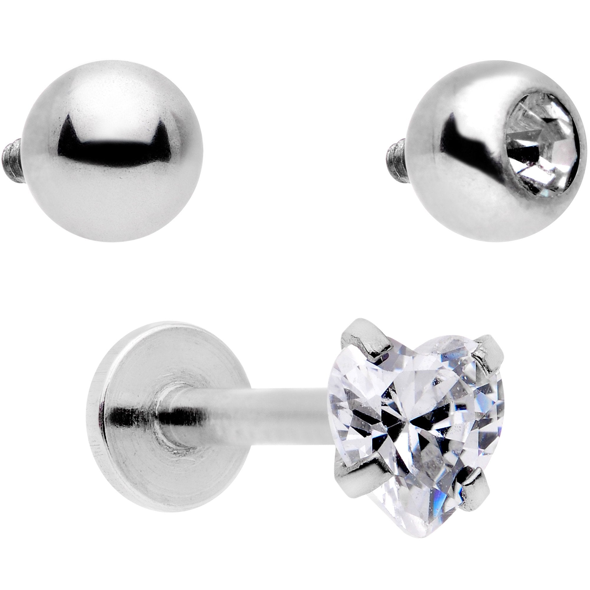 16G 5/16 Clear CZ Gem Variety Heart Labret Monroe Tragus