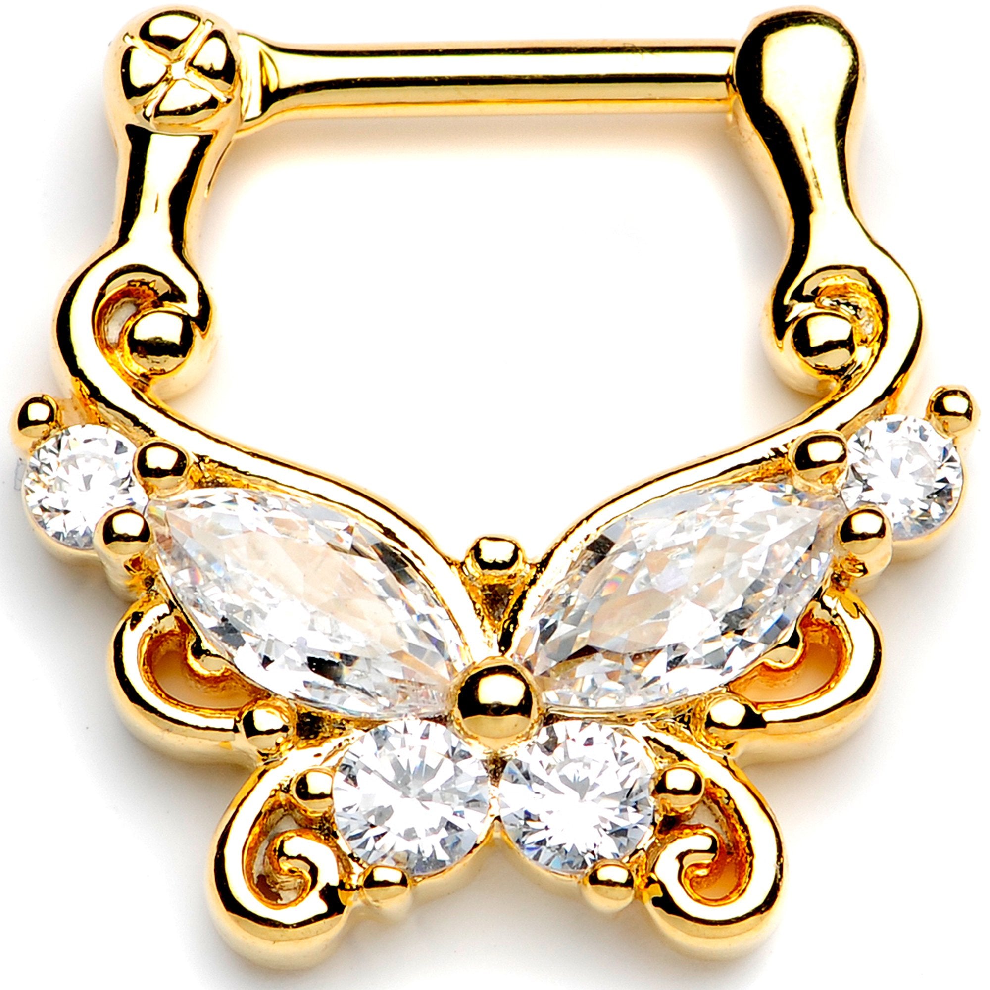 16G 5/16 Clear CZ Gem Gold Tone Butterfly Cartilage Clicker