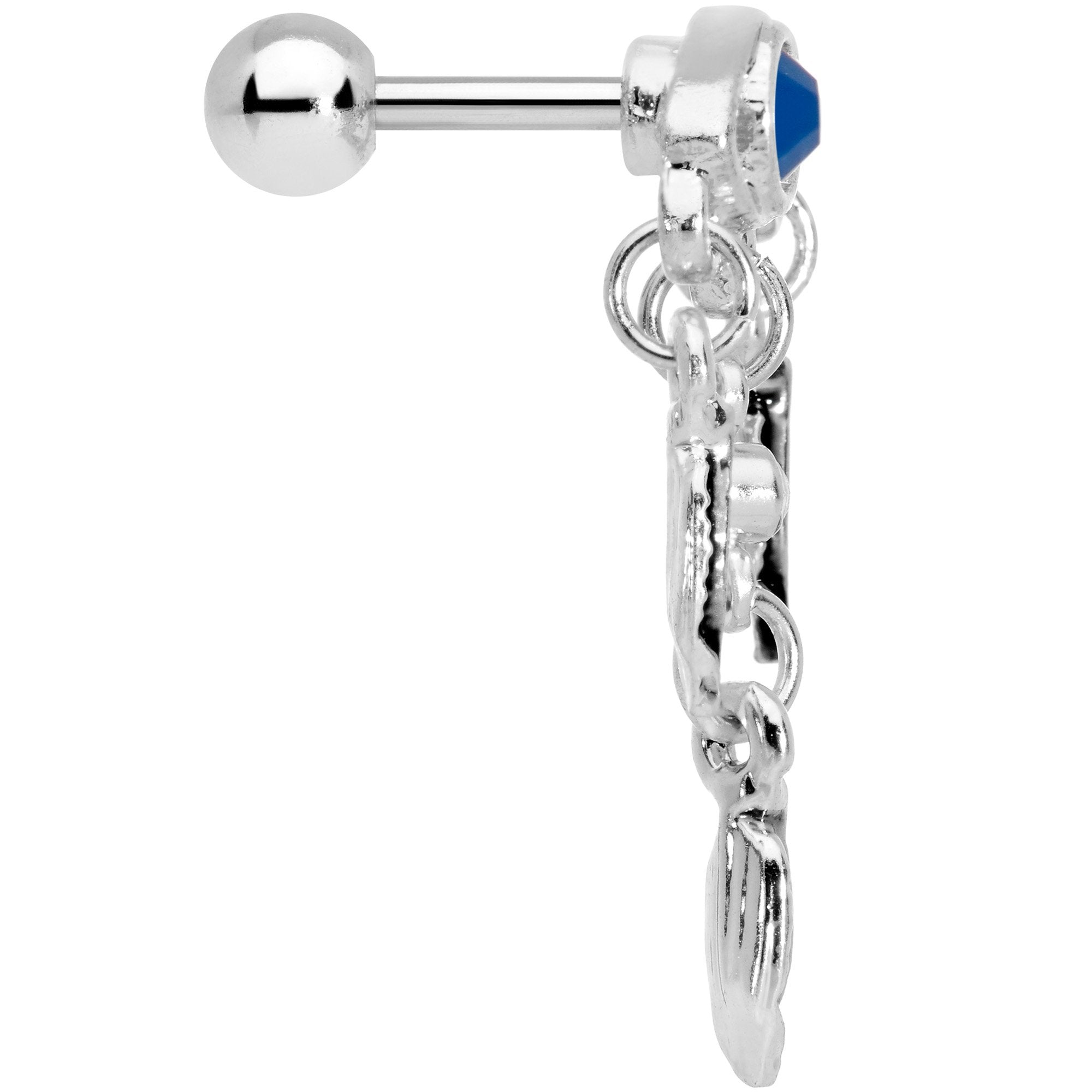 16G 1/4 Blue Gem Eye Feather Dangle Cartilage Tragus Earring