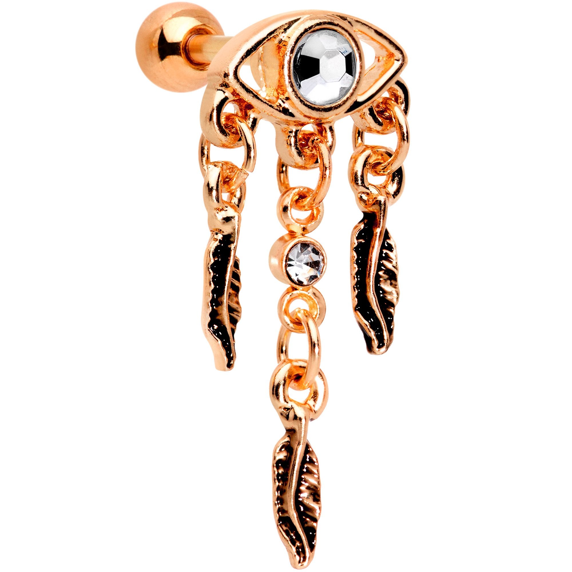 16G Clear Gem Rose Gold Tone Eye Feather Cartilage Tragus Earring