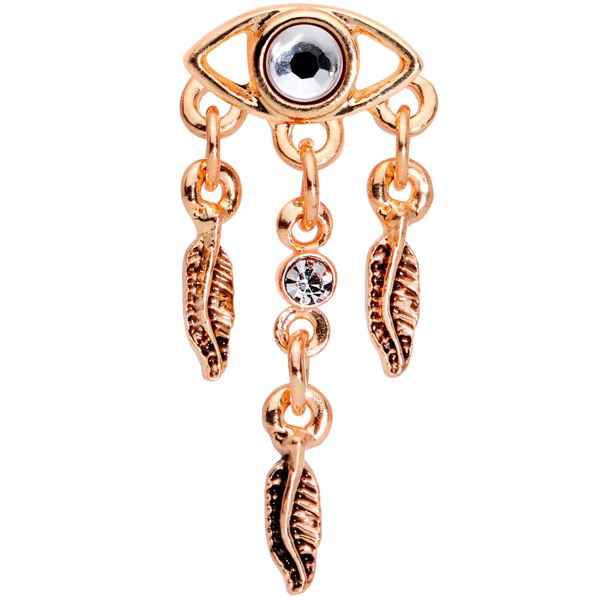 16G Clear Gem Rose Gold Tone Eye Feather Cartilage Tragus Earring
