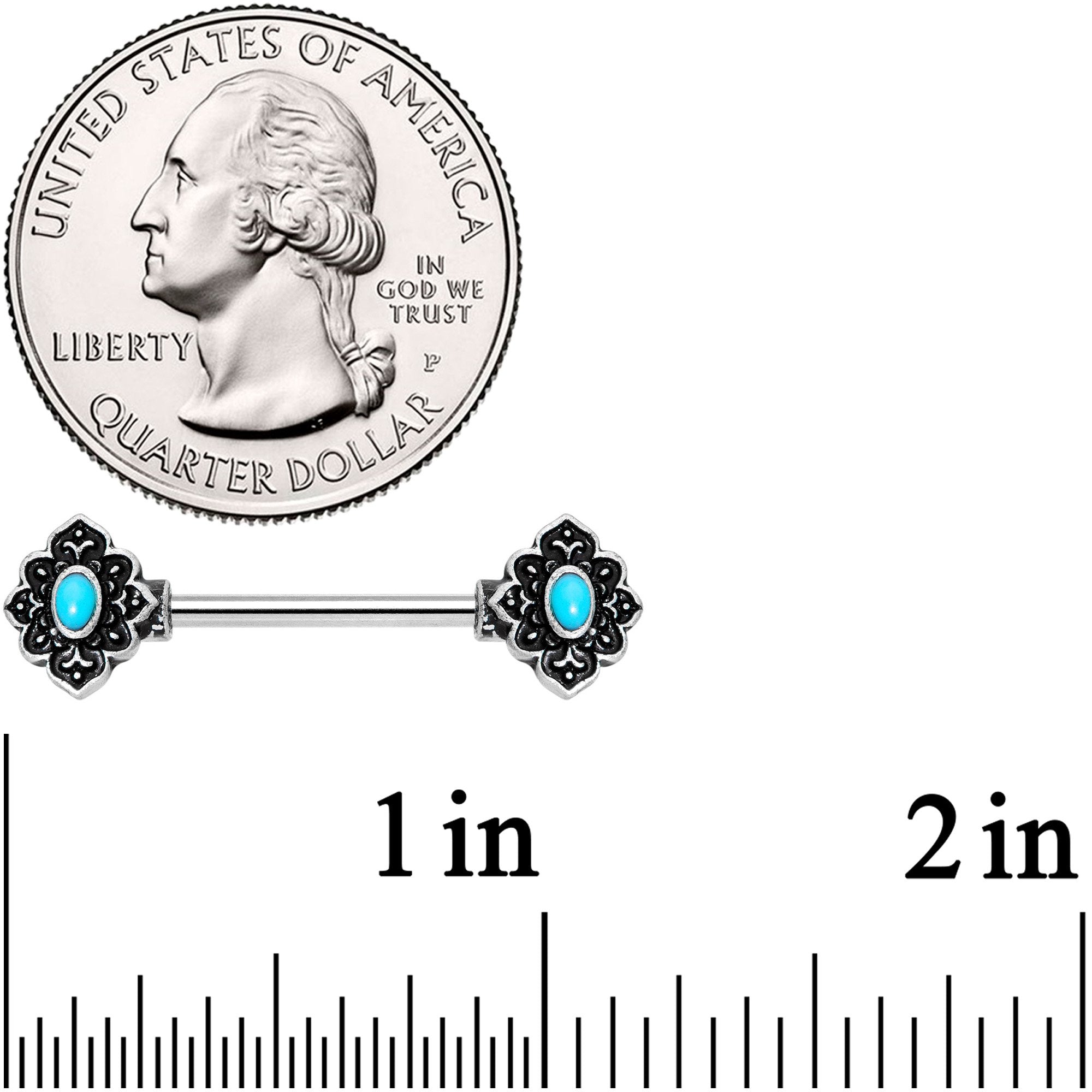 14G 9/16 Faux Turquoise Baroque Oval Barbell Nipple Ring Set