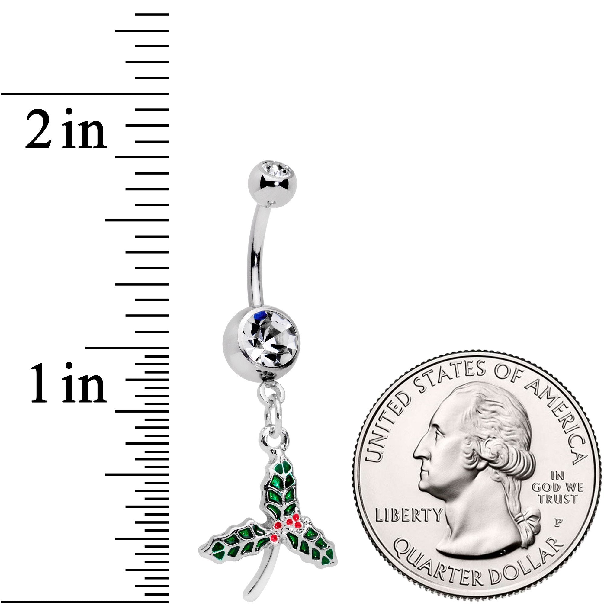 Clear Gem Red Green Kiss Me Under The Mistletoe Dangle Belly Ring