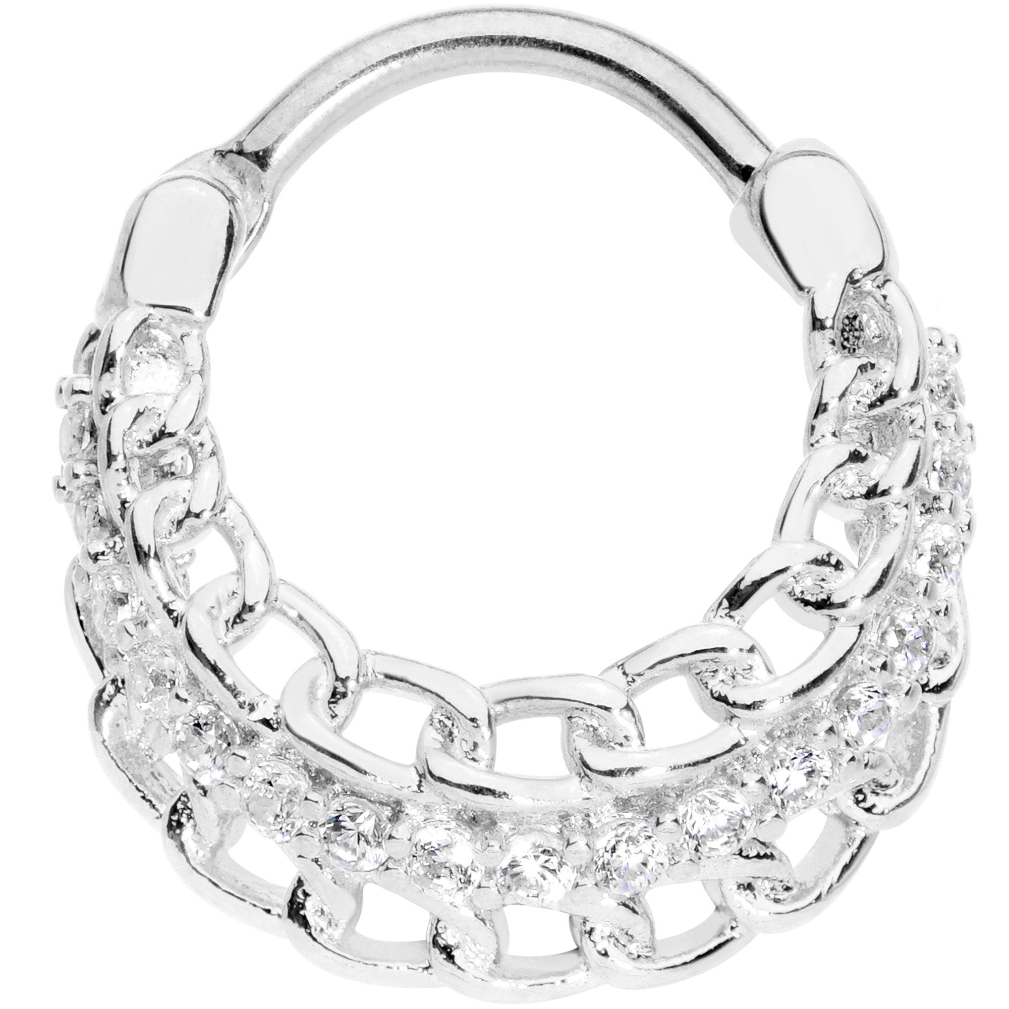16G 3/8 Clear CZ Gem Chain Hinged Septum Ring