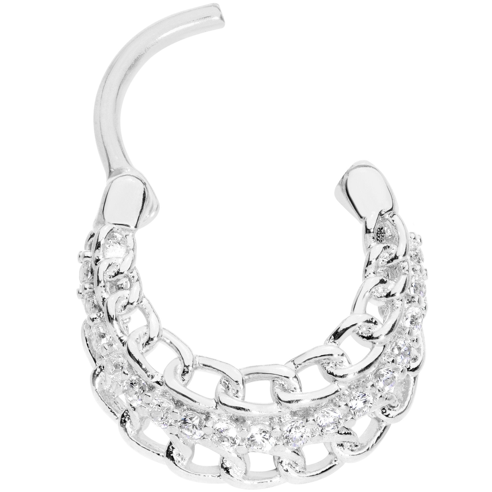 16G 3/8 Clear CZ Gem Chain Hinged Septum Ring
