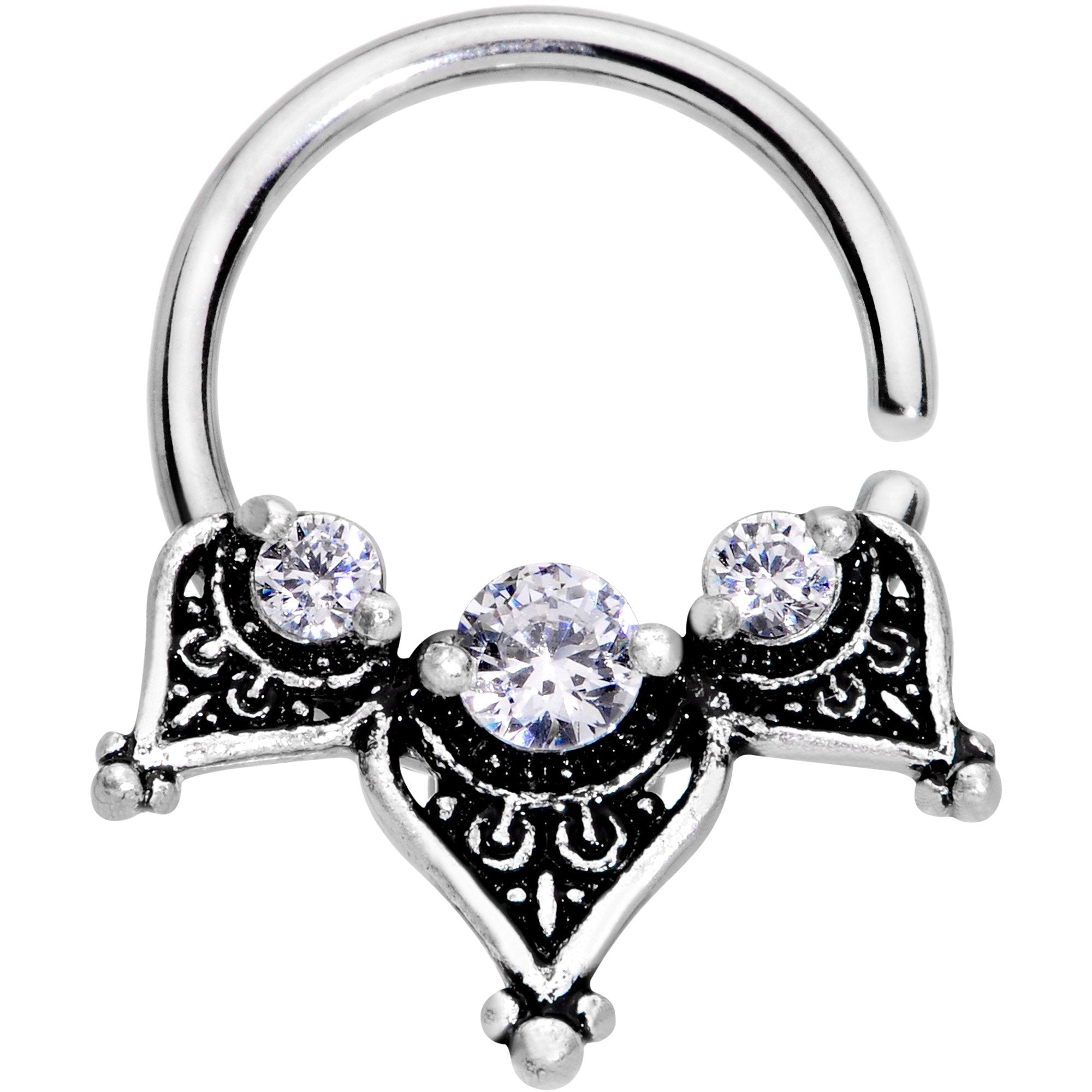 16G 3/8 Clear CZ Gem Triangle Triad Seamless Circular Ring