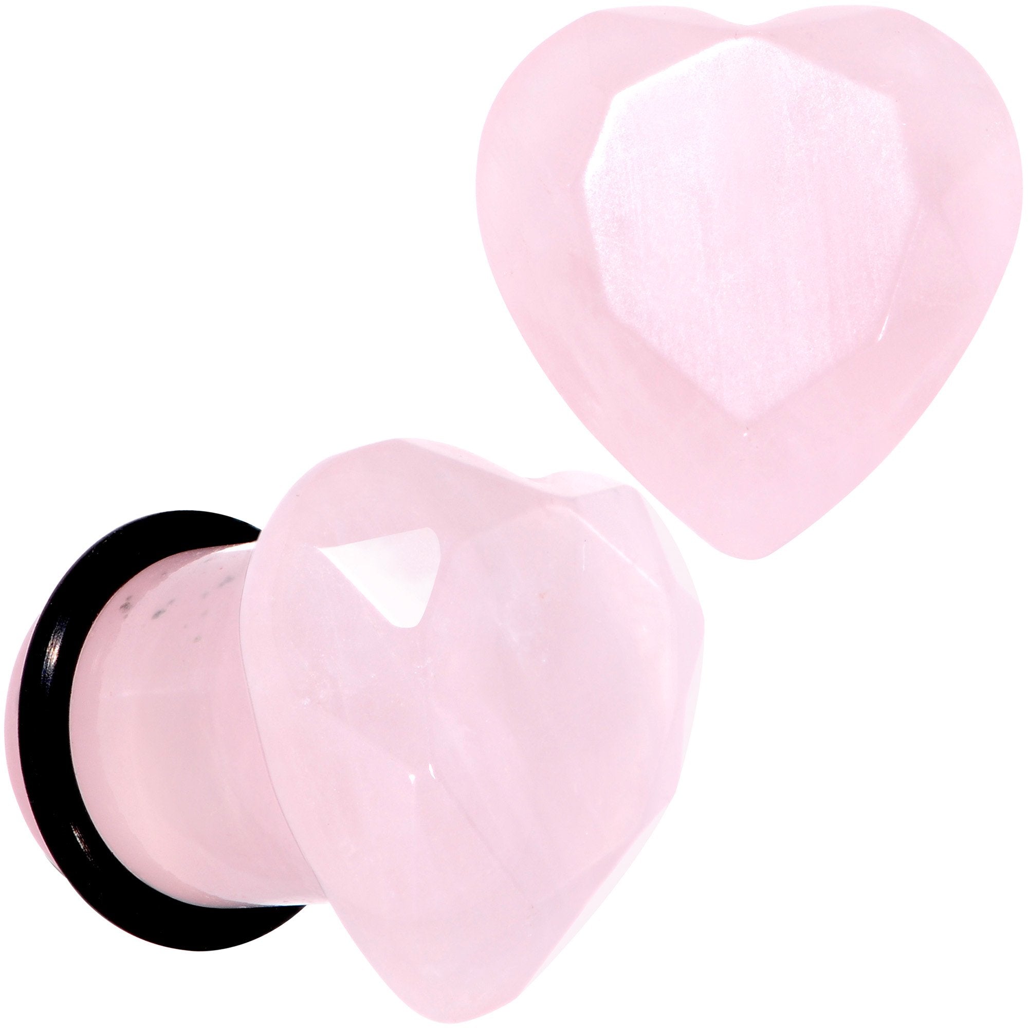 Rose Flower Quartz Stone Faceted Heart Single Flare Plug Set 6mm to 25mm