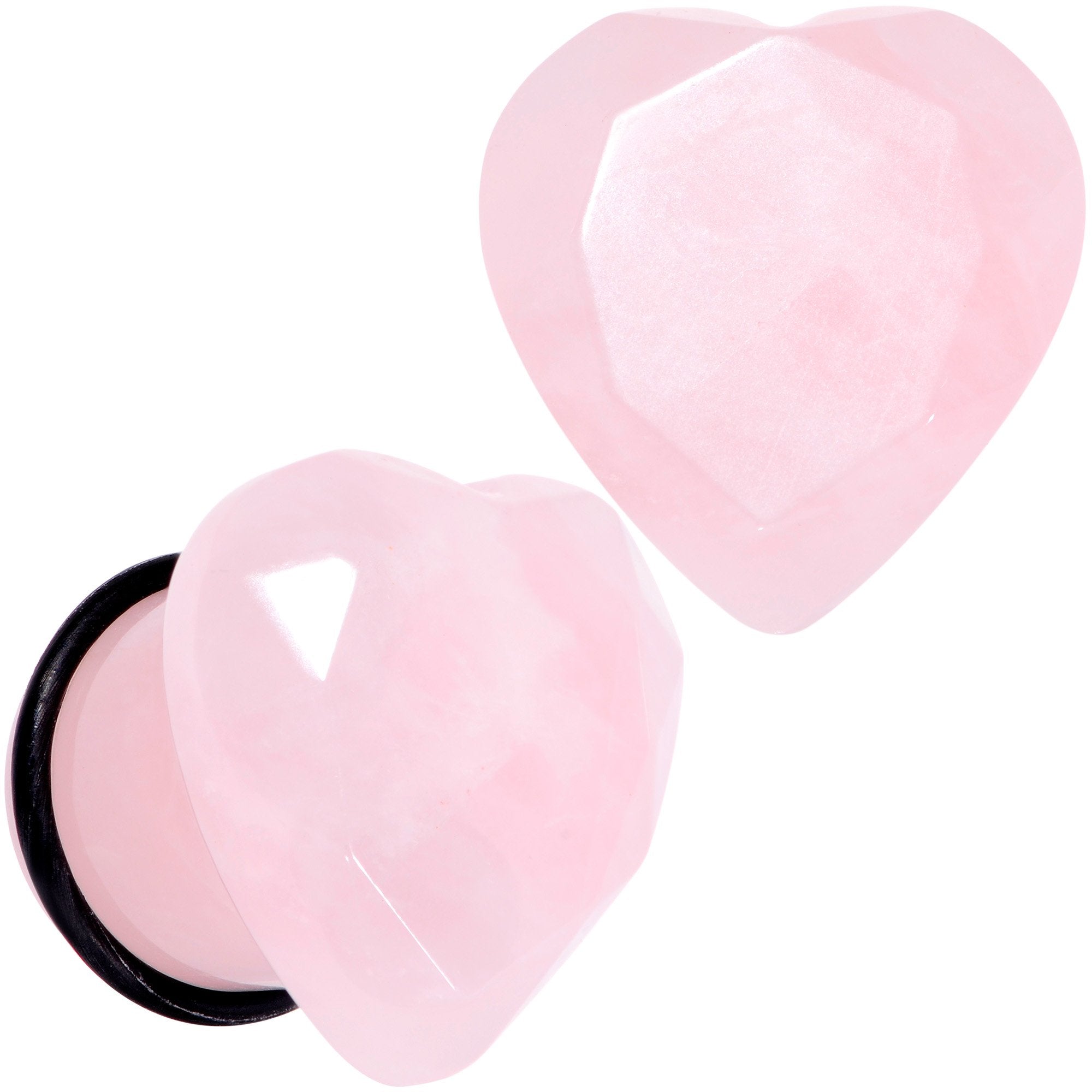Rose Flower Quartz Stone Faceted Heart Single Flare Plug Set 6mm to 25mm