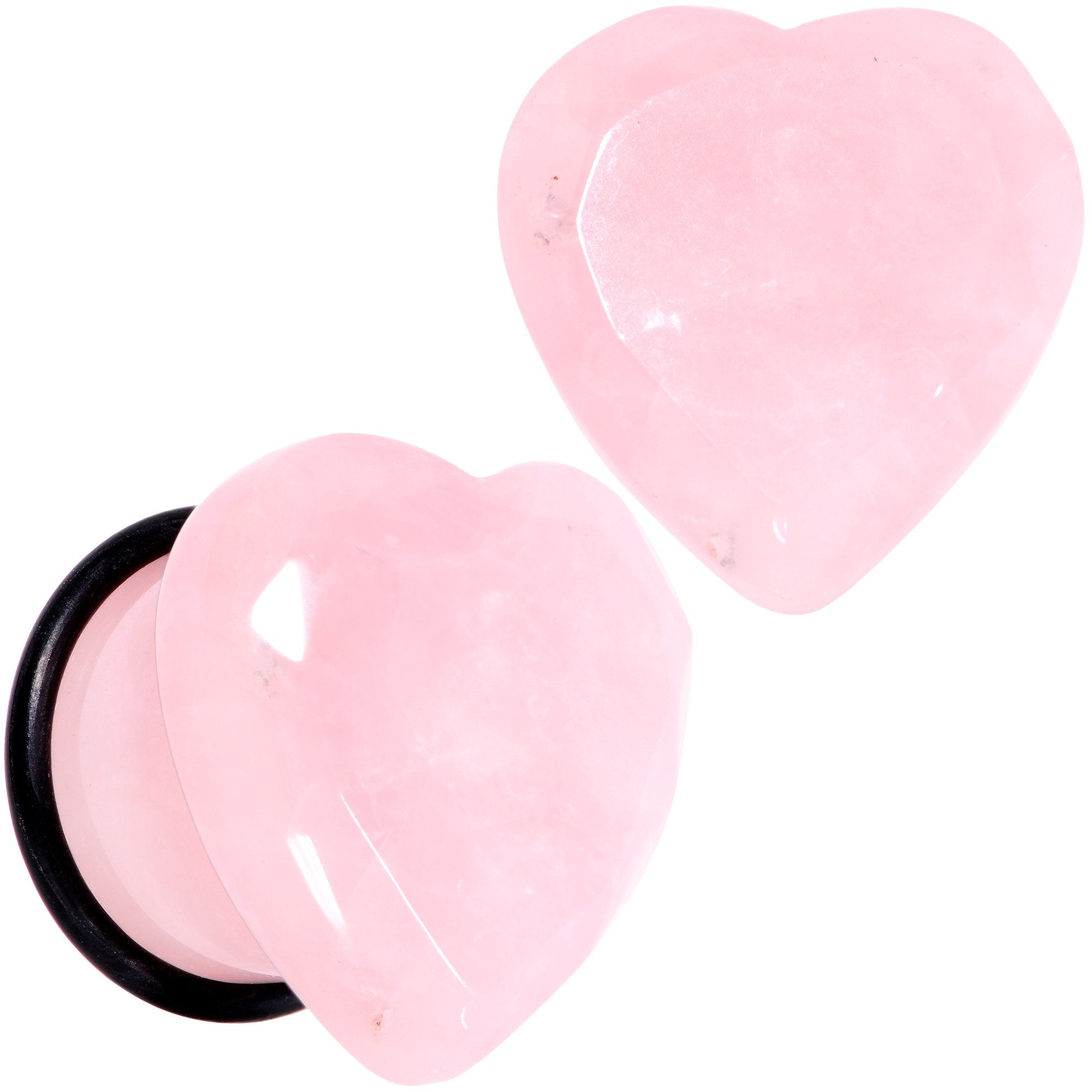 Rose Flower Quartz Stone Faceted Heart Single Flare Plug Set 6mm to 25mm