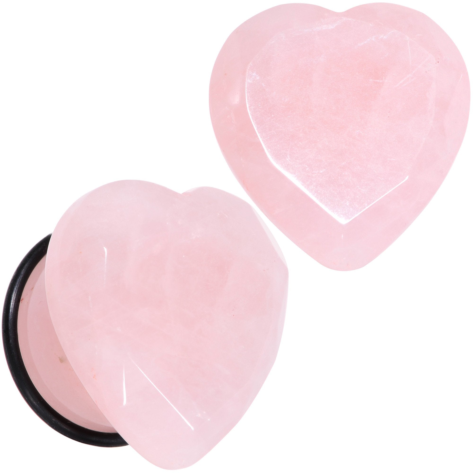 Rose Flower Quartz Stone Faceted Heart Single Flare Plug Set 6mm to 25mm