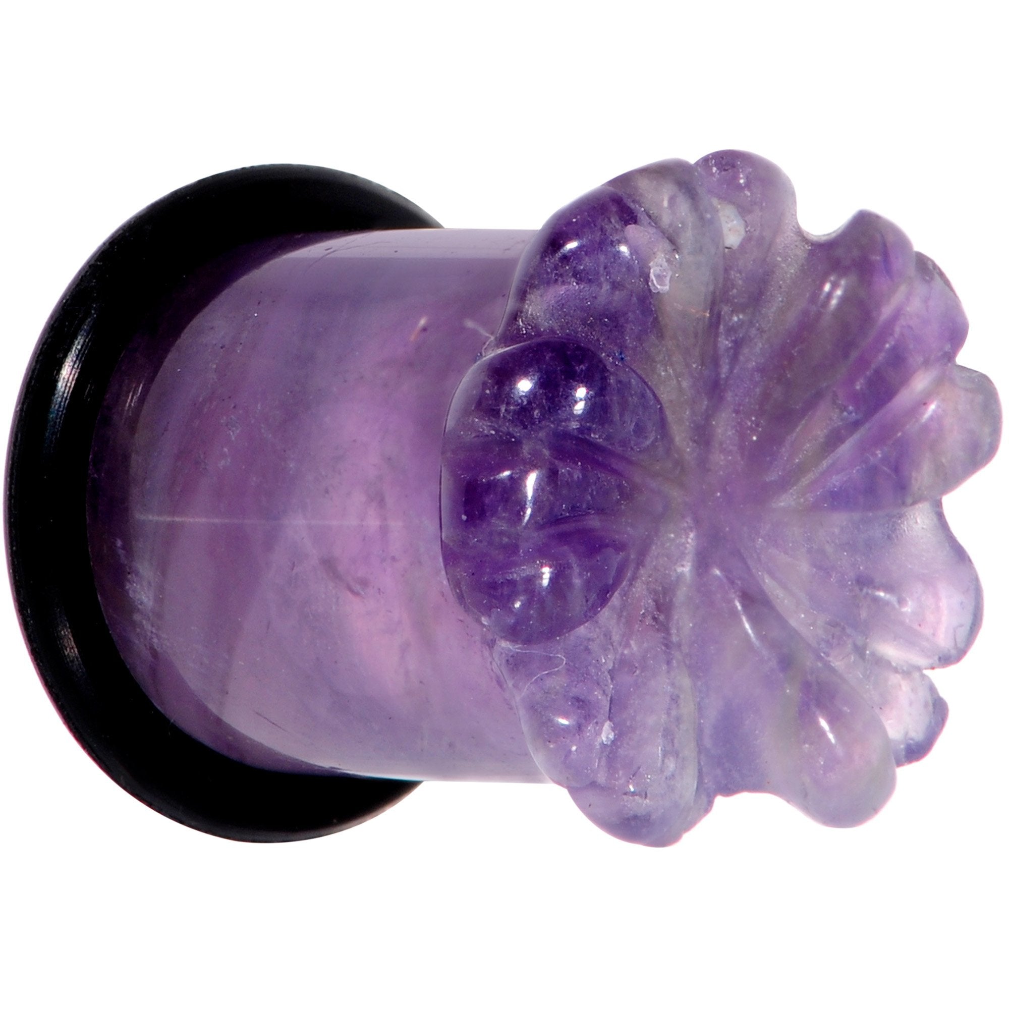 Purple Amethyst Stone Tropical Flower Single Flare Plug Set 6mm to 25mm