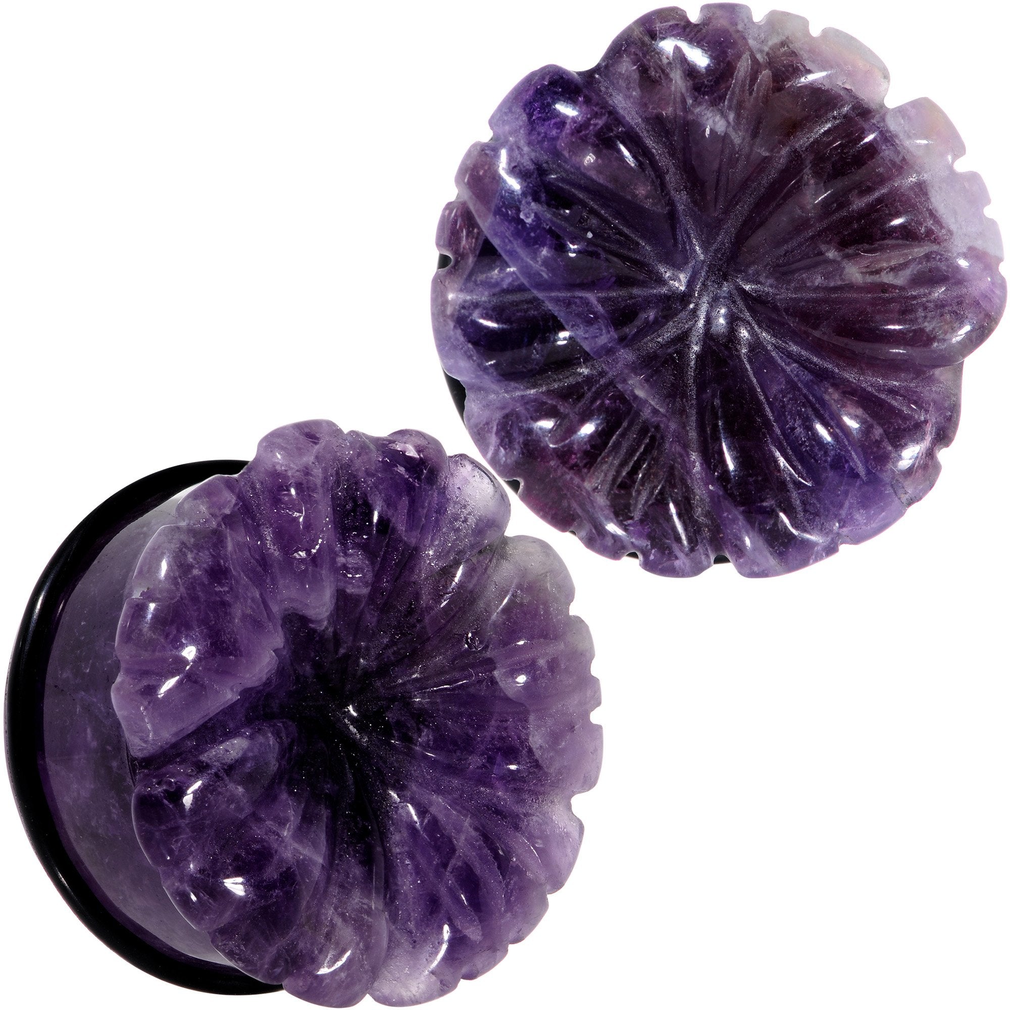 Purple Amethyst Stone Tropical Flower Single Flare Plug Set 6mm to 25mm
