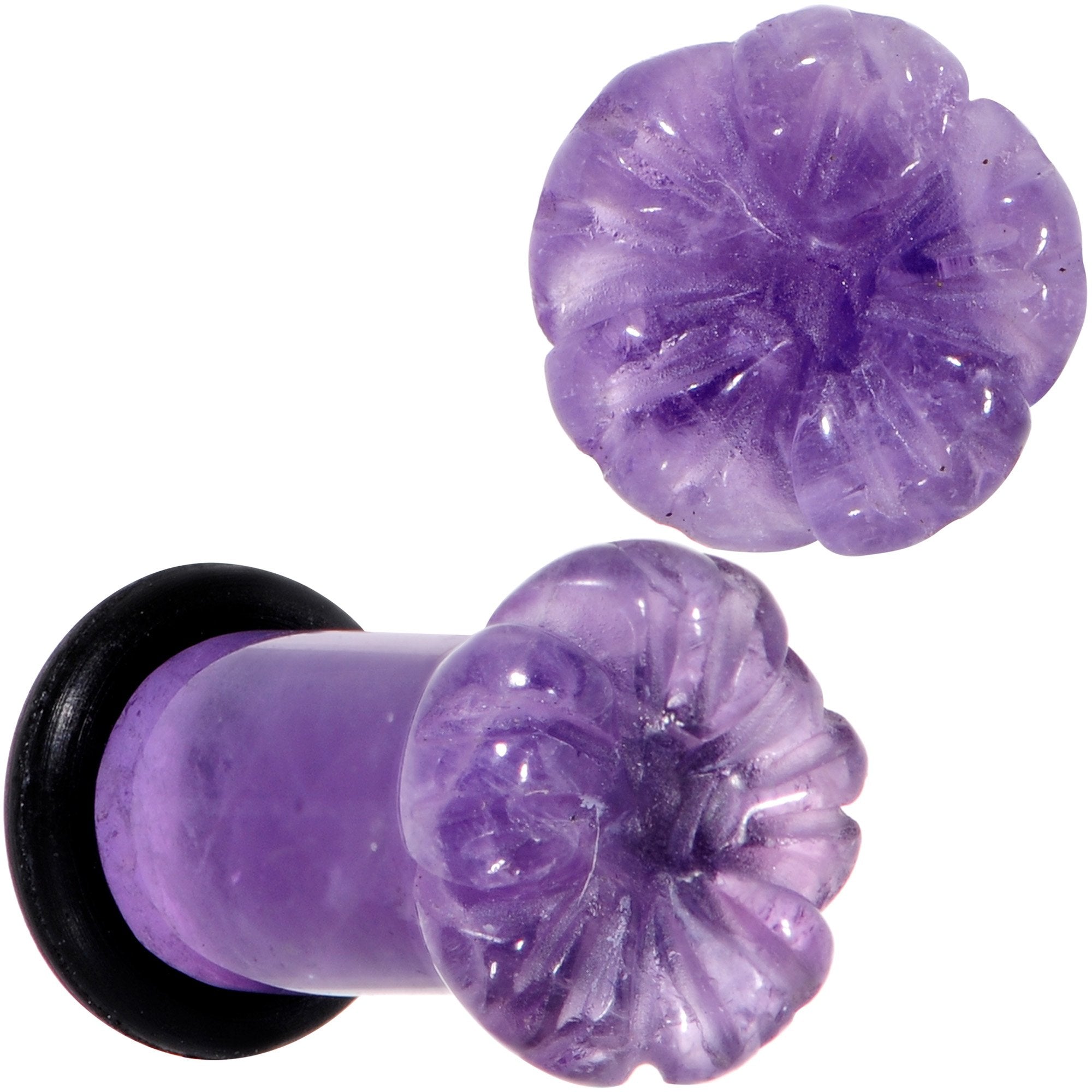 Purple Amethyst Stone Tropical Flower Single Flare Plug Set 6mm to 25mm