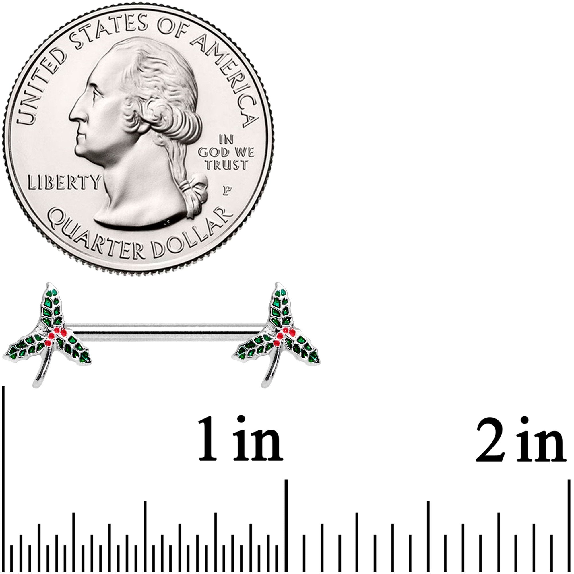 14G 9/16 Holiday Mistletoe Barbell Nipple Ring Set