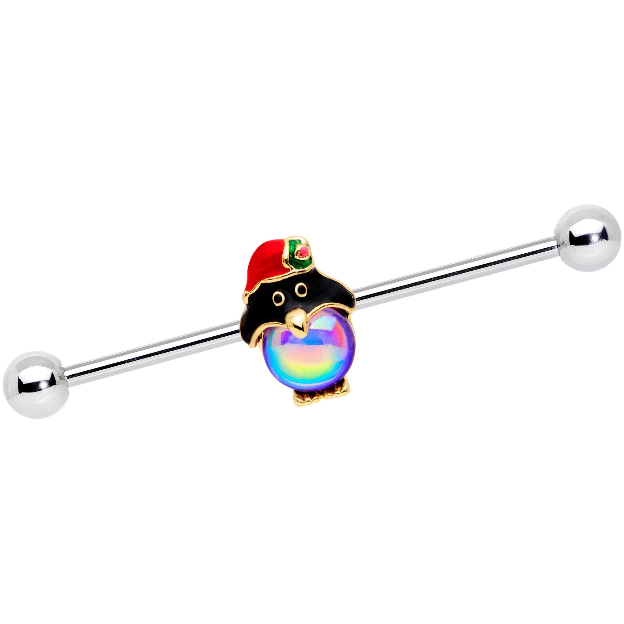 14G Iridescent Orb Holiday Penguin Barbell 38mm