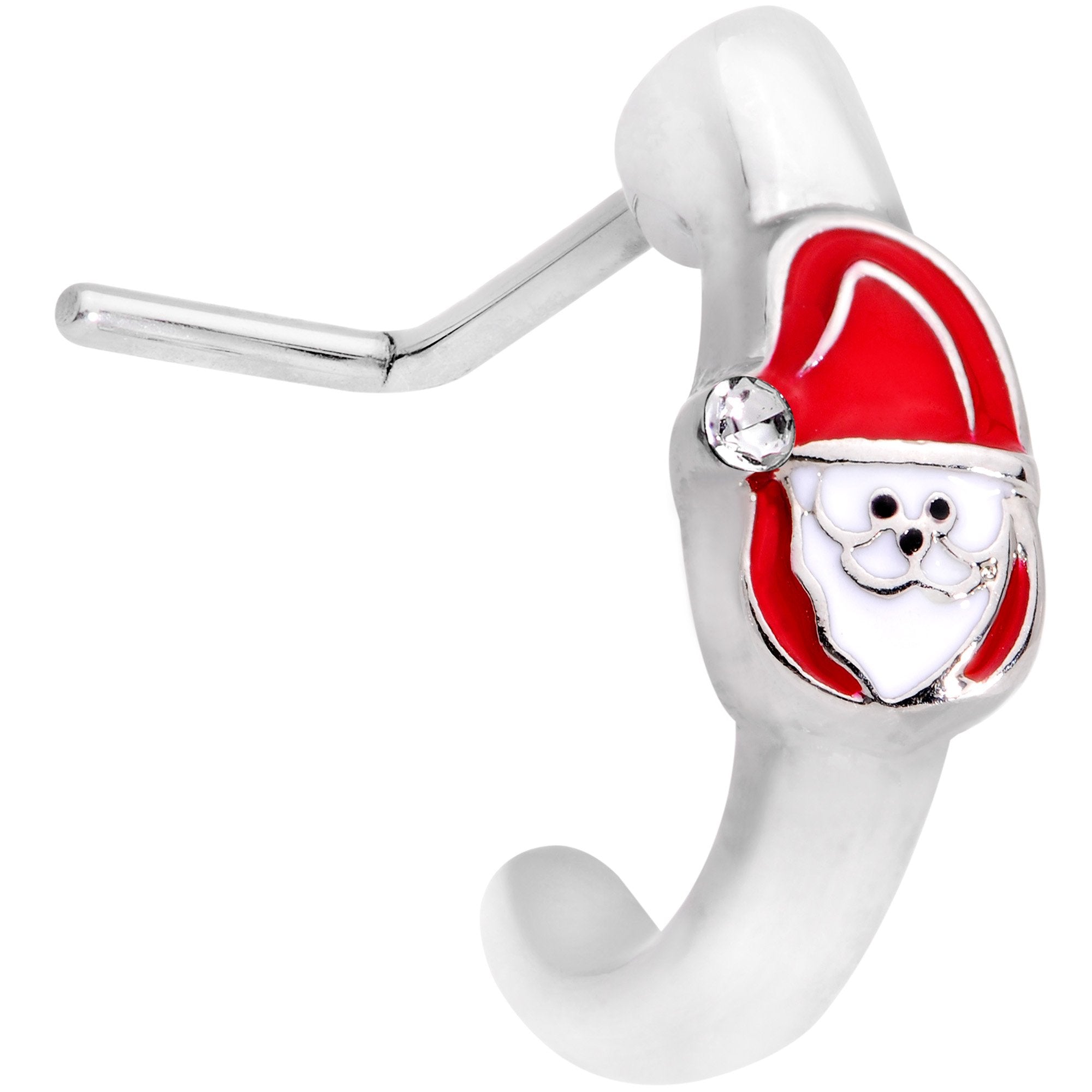 20G Clear Gem Happy Santa Faux Hoop L Shaped Nose Ring