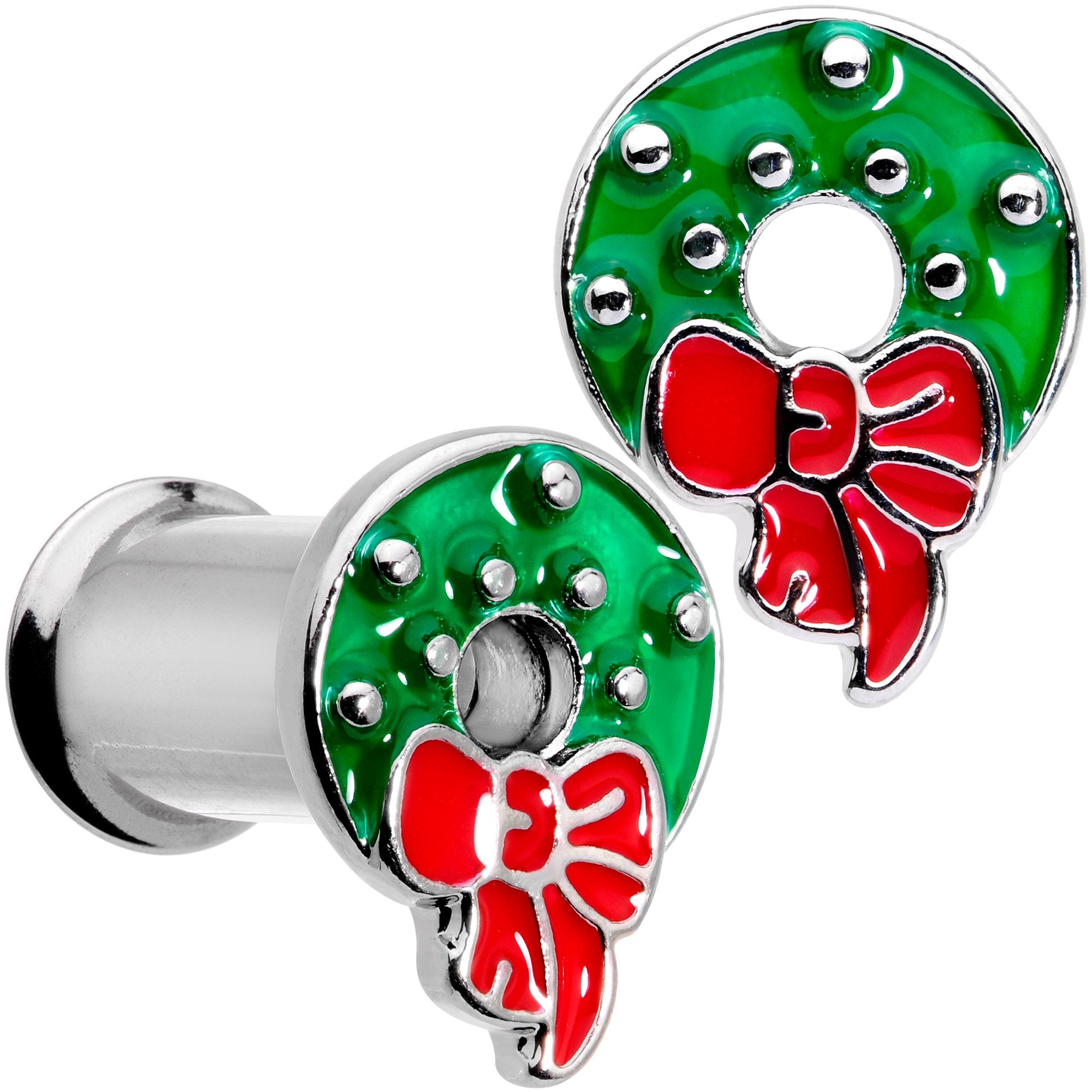 Christmas Wreath Double Flare Tunnel Plug Set 2G to 1 Inch
