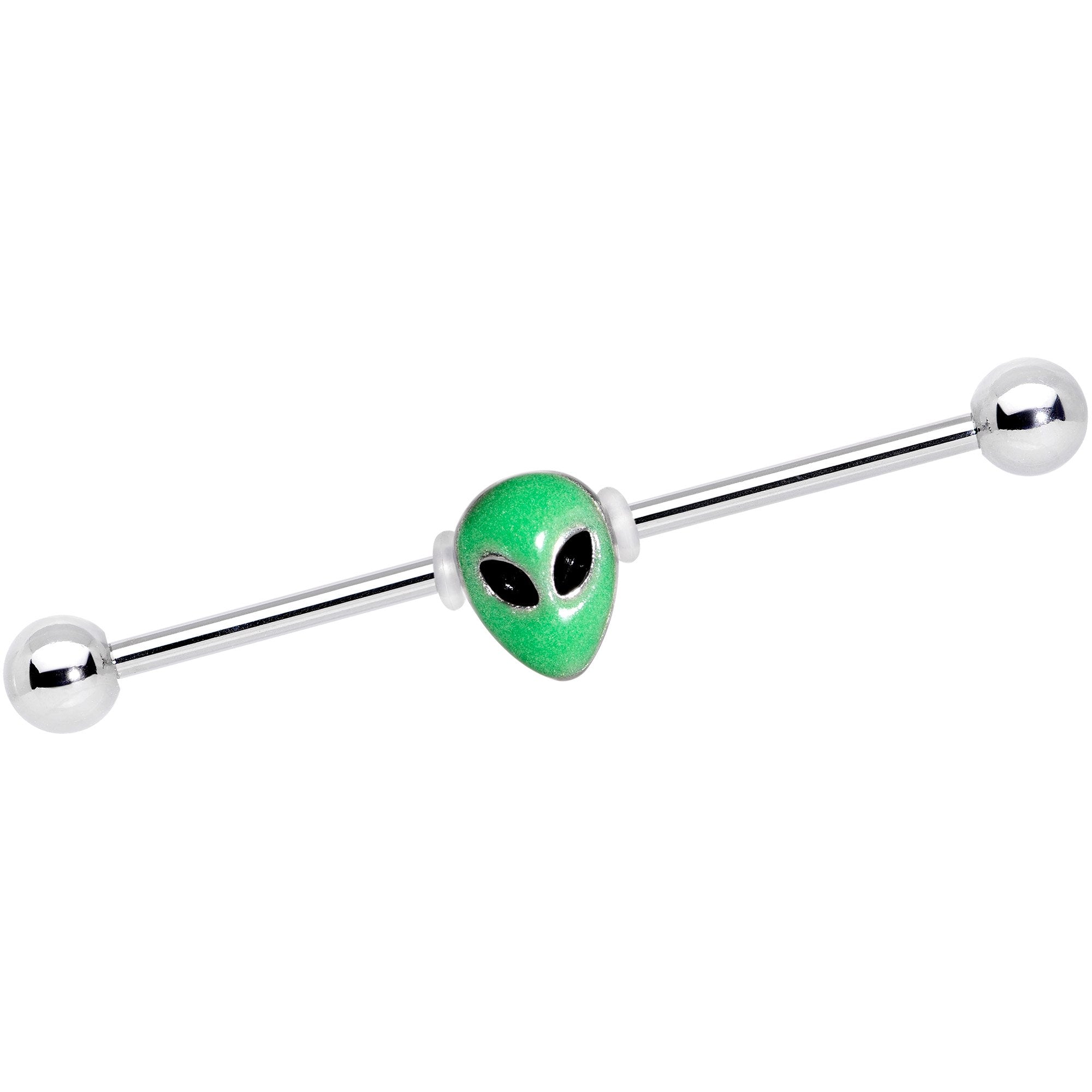 14G Green Glow in the Dark Space Alien Industrial Barbell 38mm