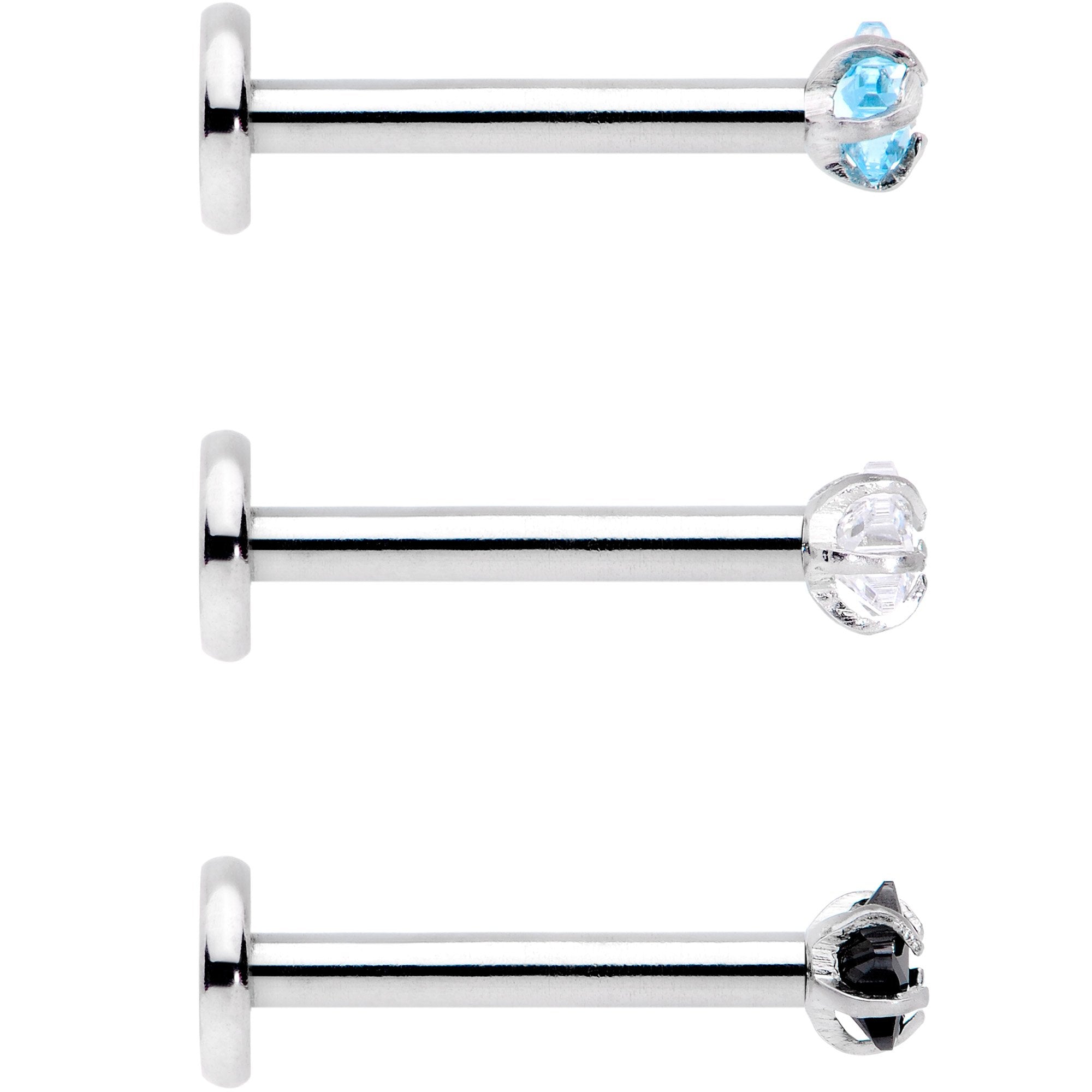 16G 3/8 Clear Black Blue Star CZ Gem Labret Tragus Set of 3