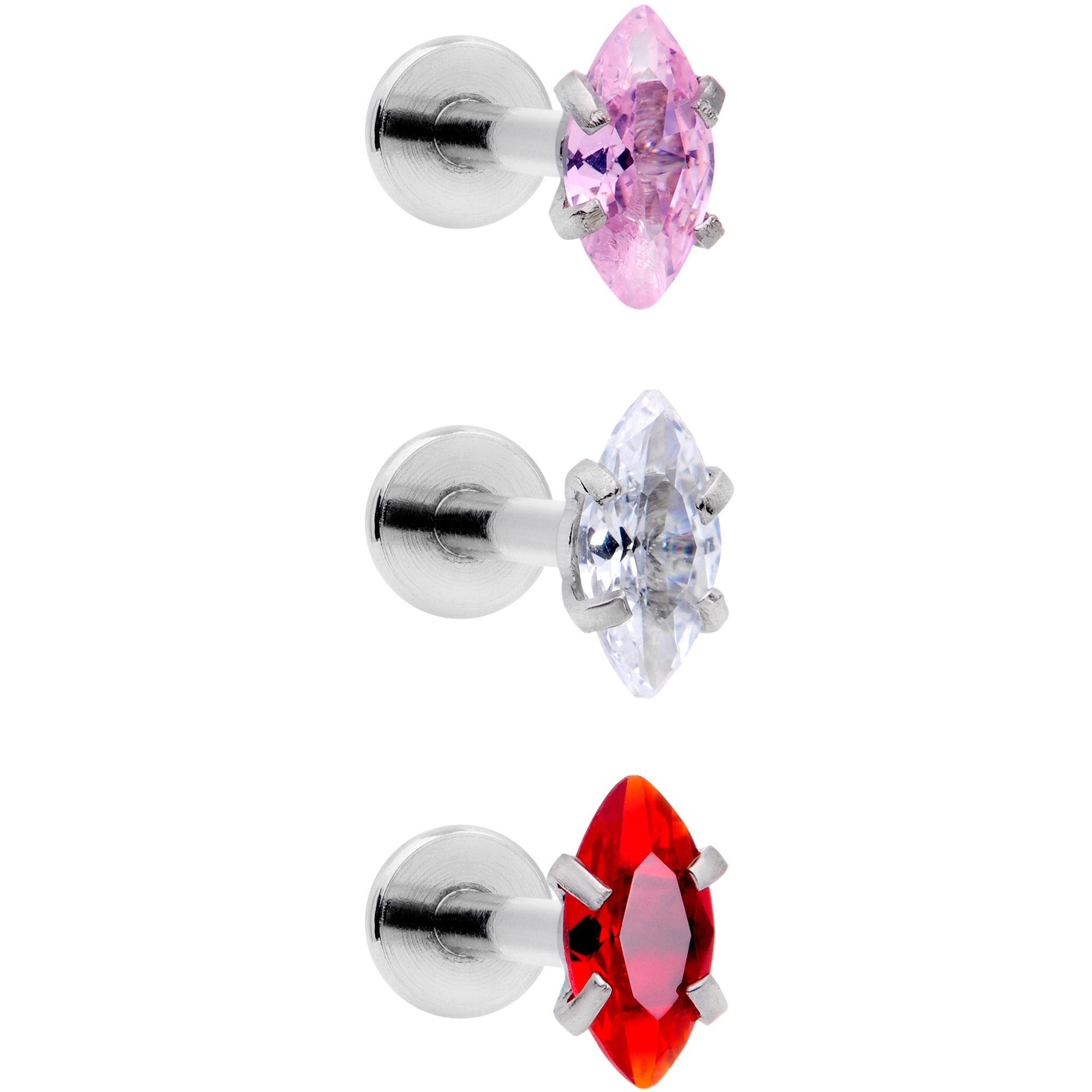 16G 3/8 Multicolor CZ Oval Gem Cats Eye Labret Set of 3