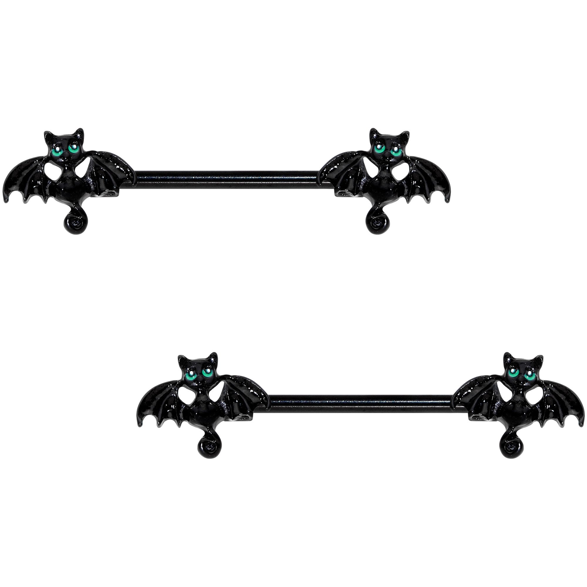 14G 9/16 Itty Bitty Black Bats Barbell Nipple Ring Set