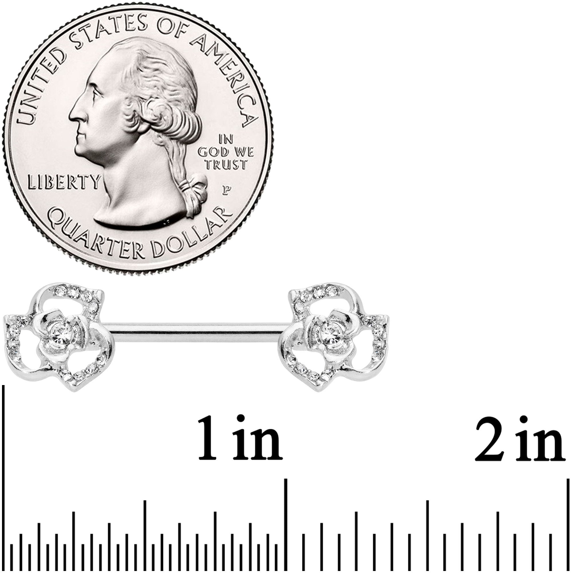 14G 9/16 Clear Gem Full Flower Barbell Nipple Ring Set