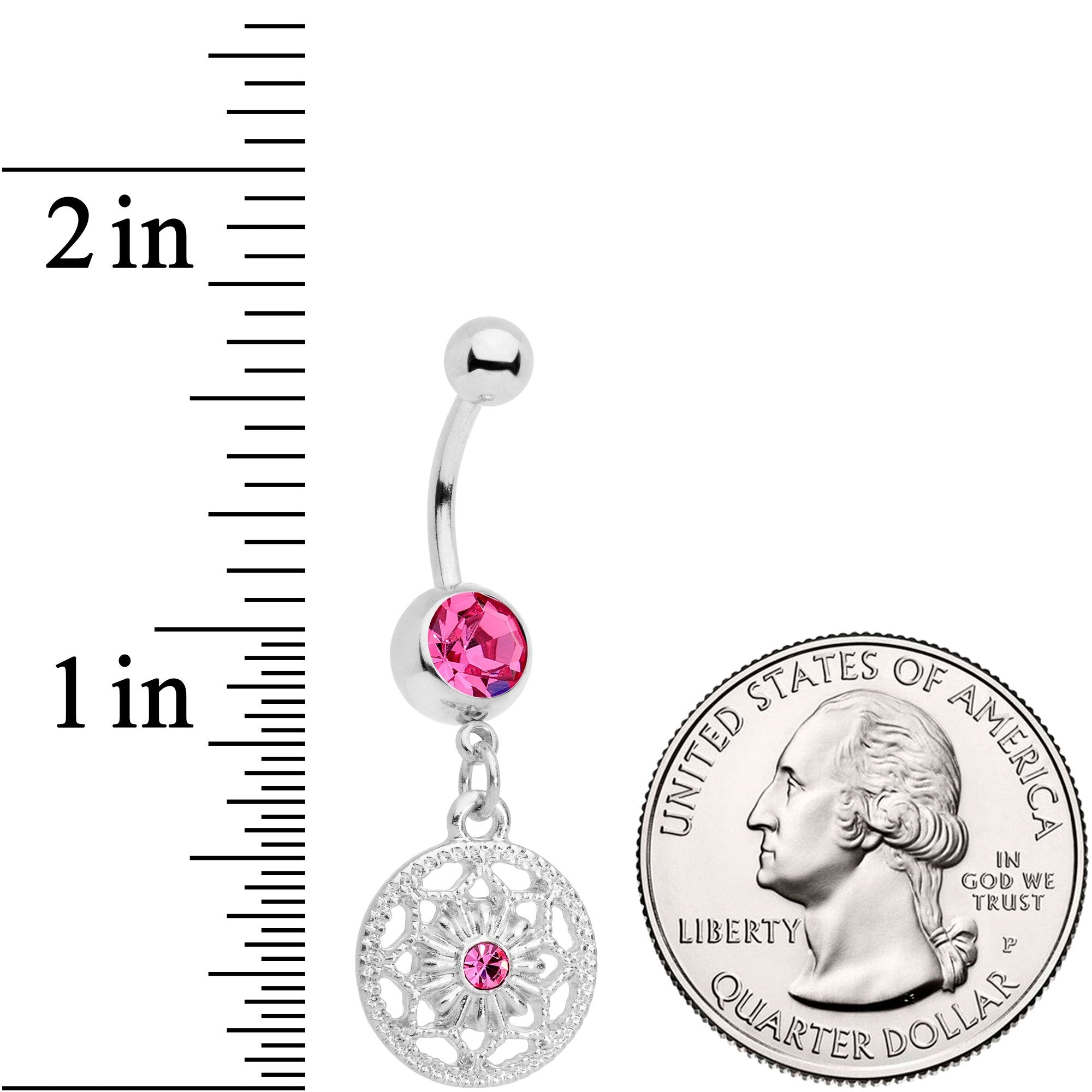 Pink Gem Ring Around a Snowflake Dangle Belly Ring