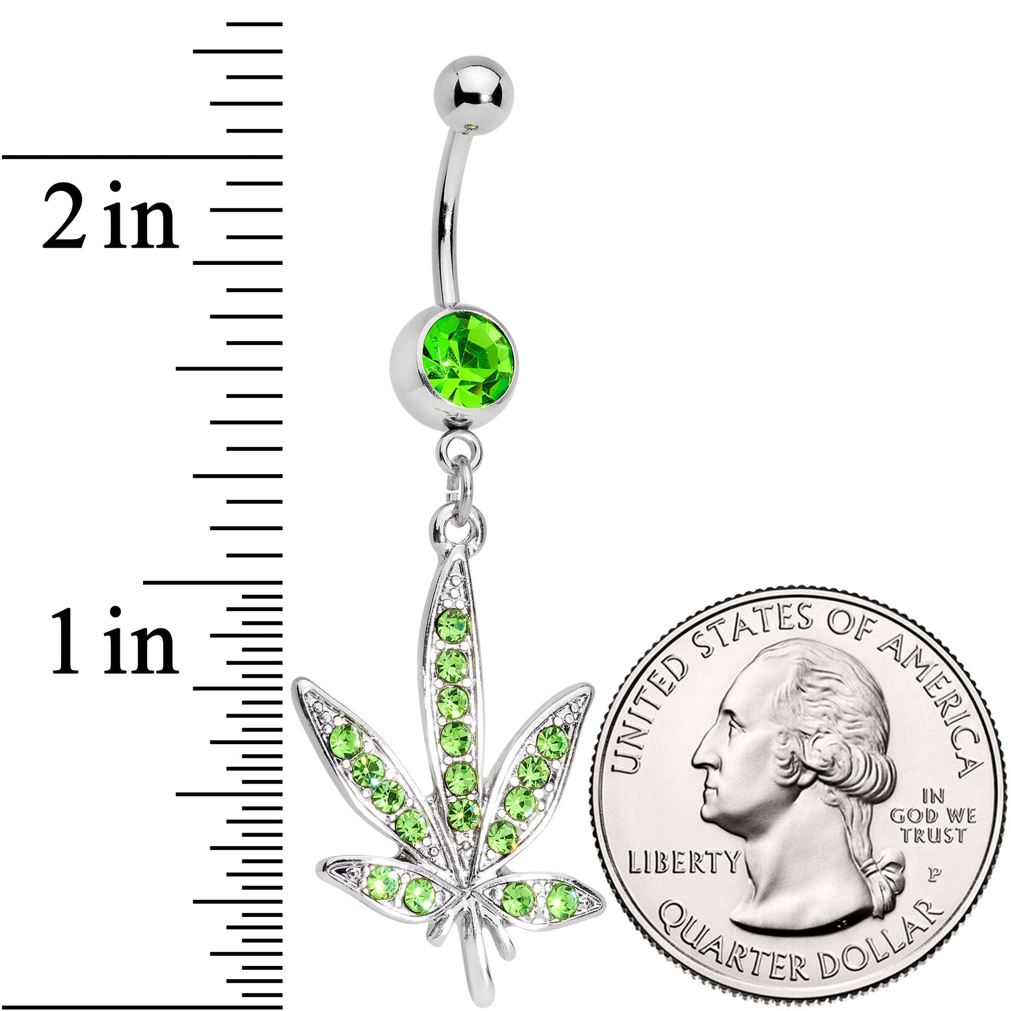 Green Gem 420 Somewhere Marijuana Dangle Belly Ring