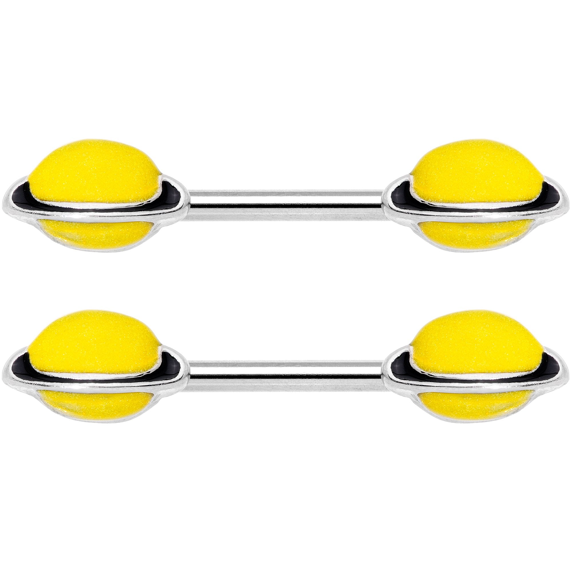 14G 9/16 Yellow Glow in the Dark Saturn Barbell Nipple Ring Set