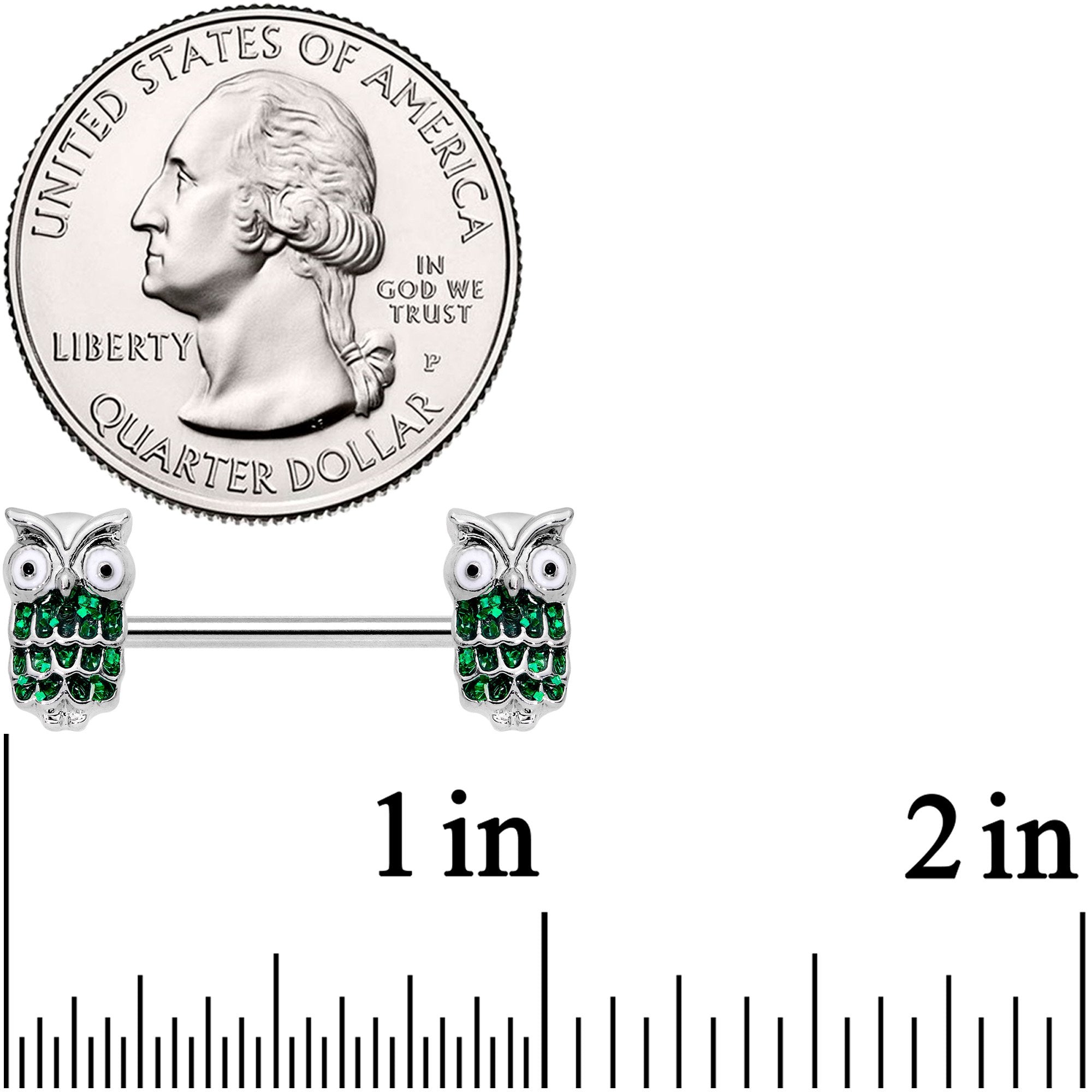 14G 9/16 Green Happy Holiday Hoot Owl Barbell Nipple Ring Set