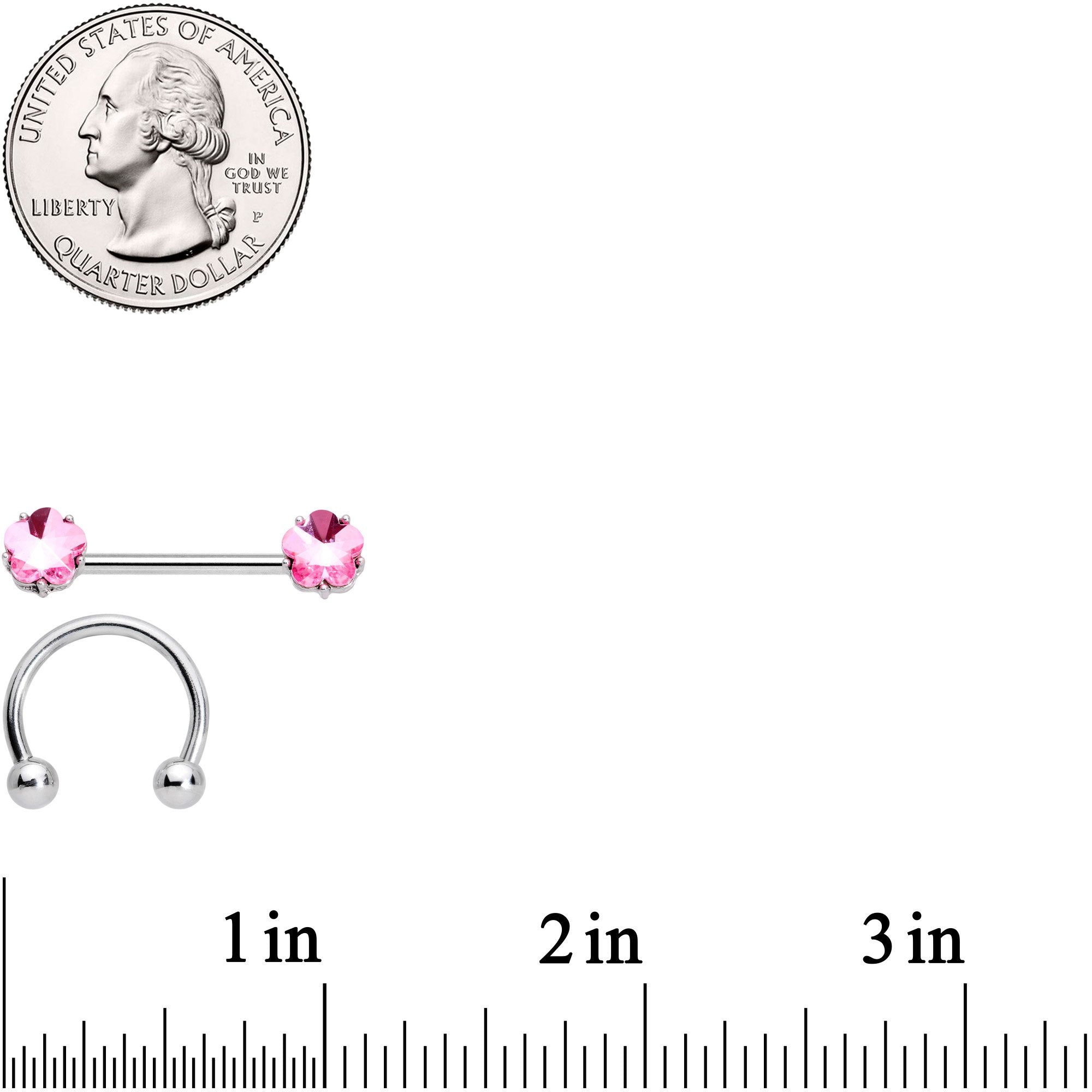 14G 5/8 1/2 Pink Gem Horseshoe Barbell Nipple Ring Set