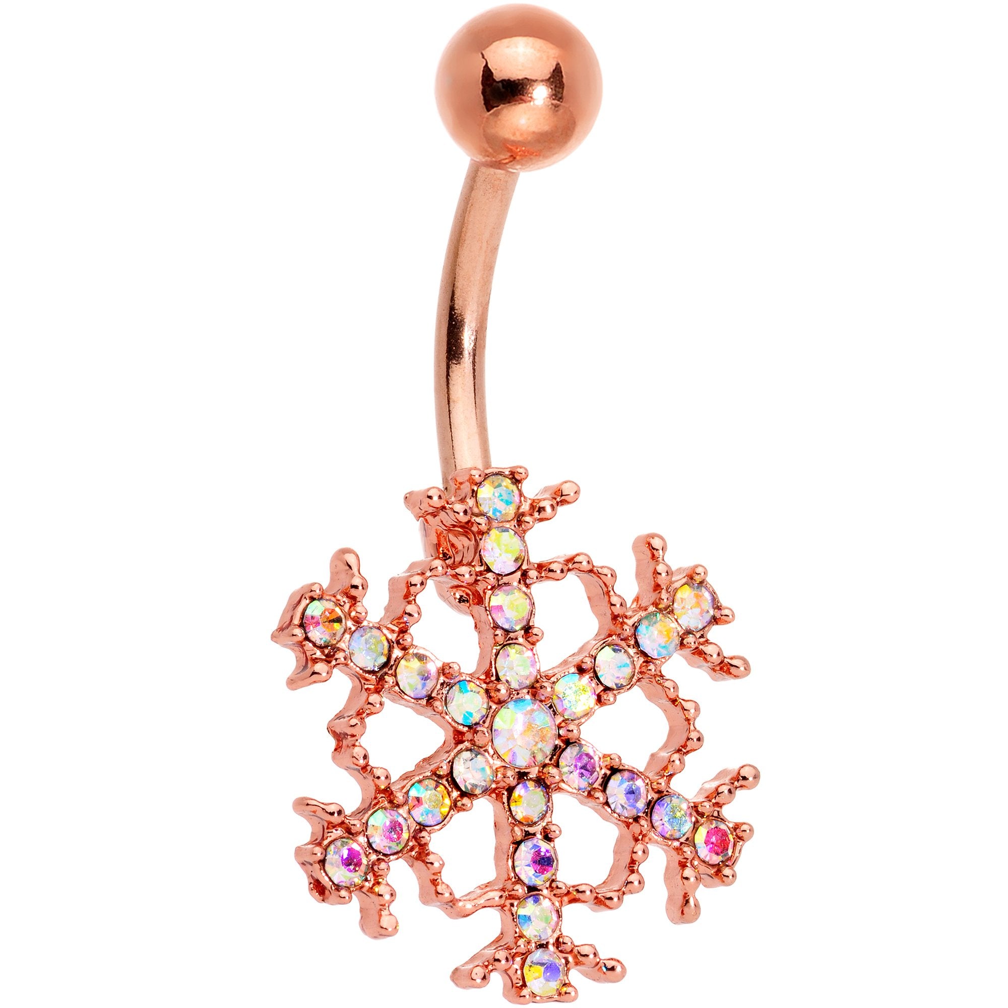 Aurora Gem Rose Gold Tone Splashy Snowflake Belly Ring