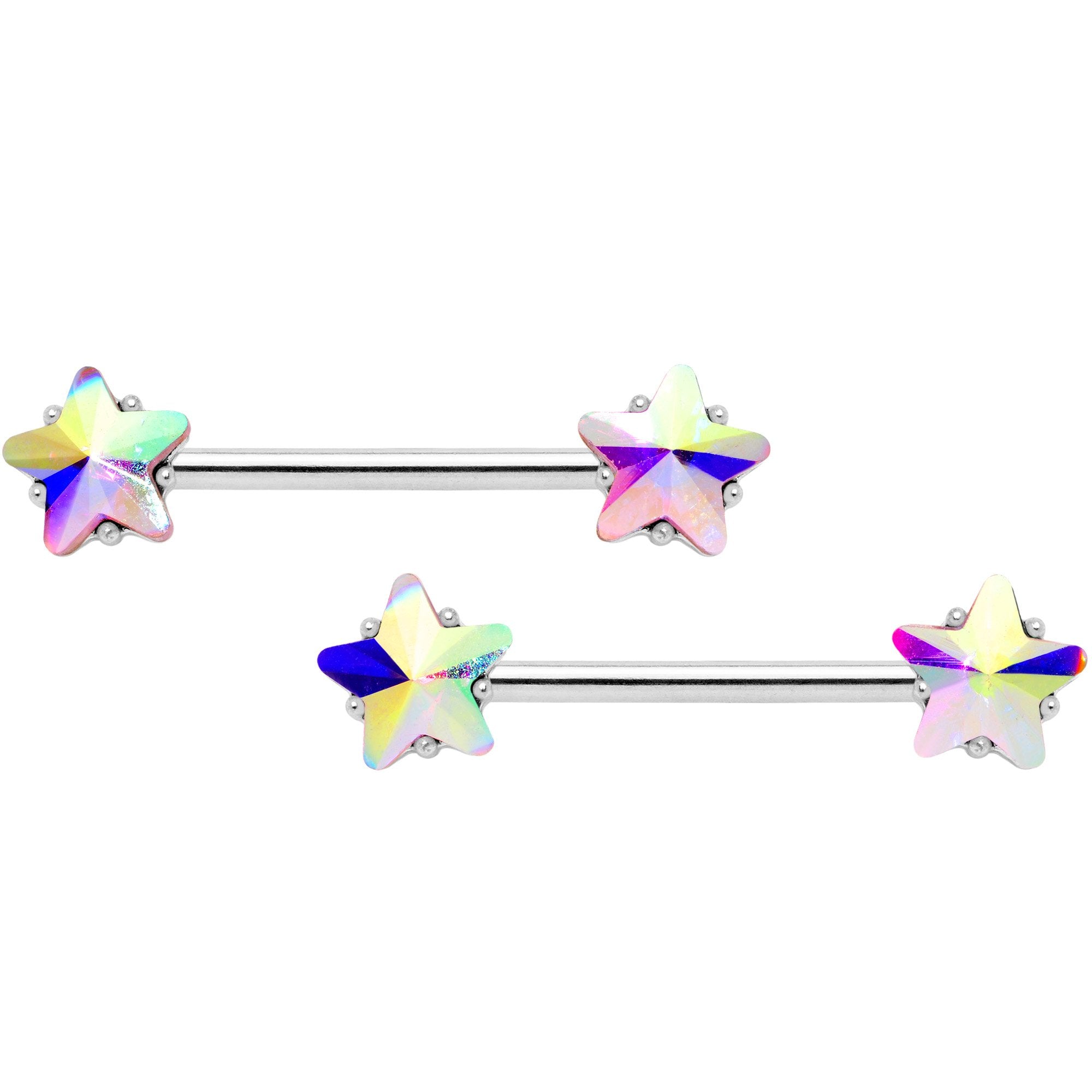 14G 9/16 1/2 Aurora Star Gem BCR Barbell Nipple Ring Set