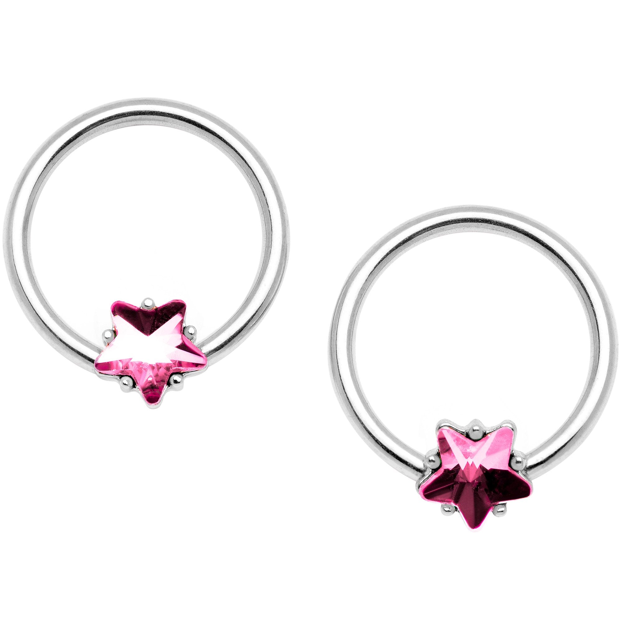 14G 9/16 1/2 Pink Star Gem BCR Barbell Nipple Ring Set