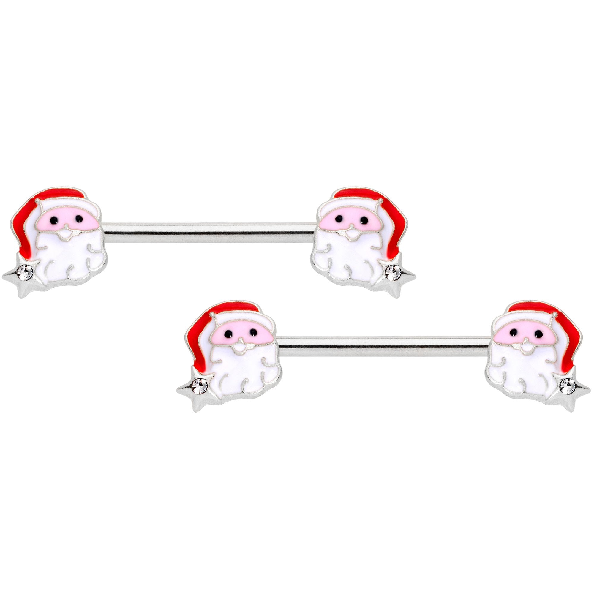 14G 9/16 Santa Captive Barbell Nipple Ring Set of 4