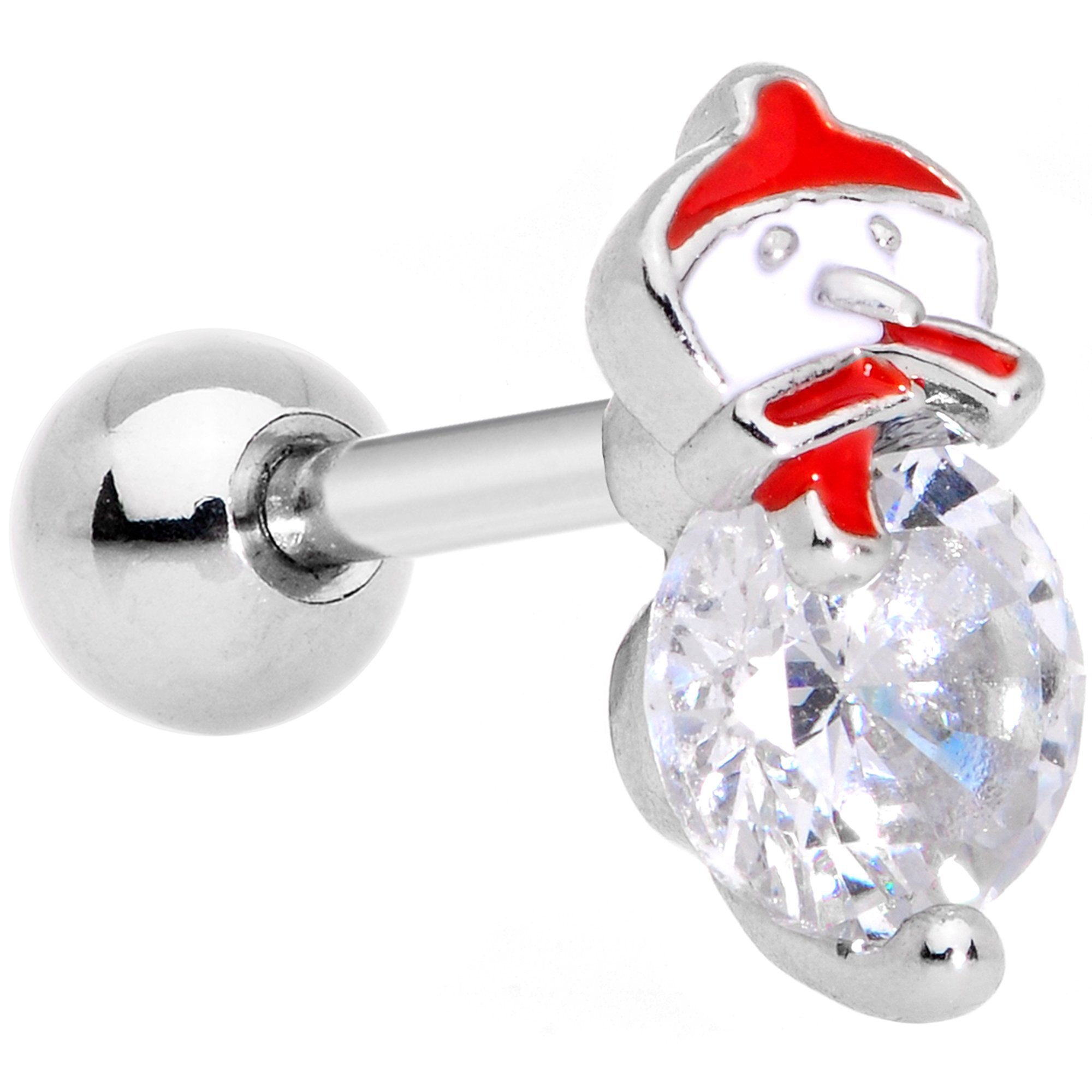 Clear Gem Winter Fun Snowflake Snowman Cartilage Tragus Set of 2