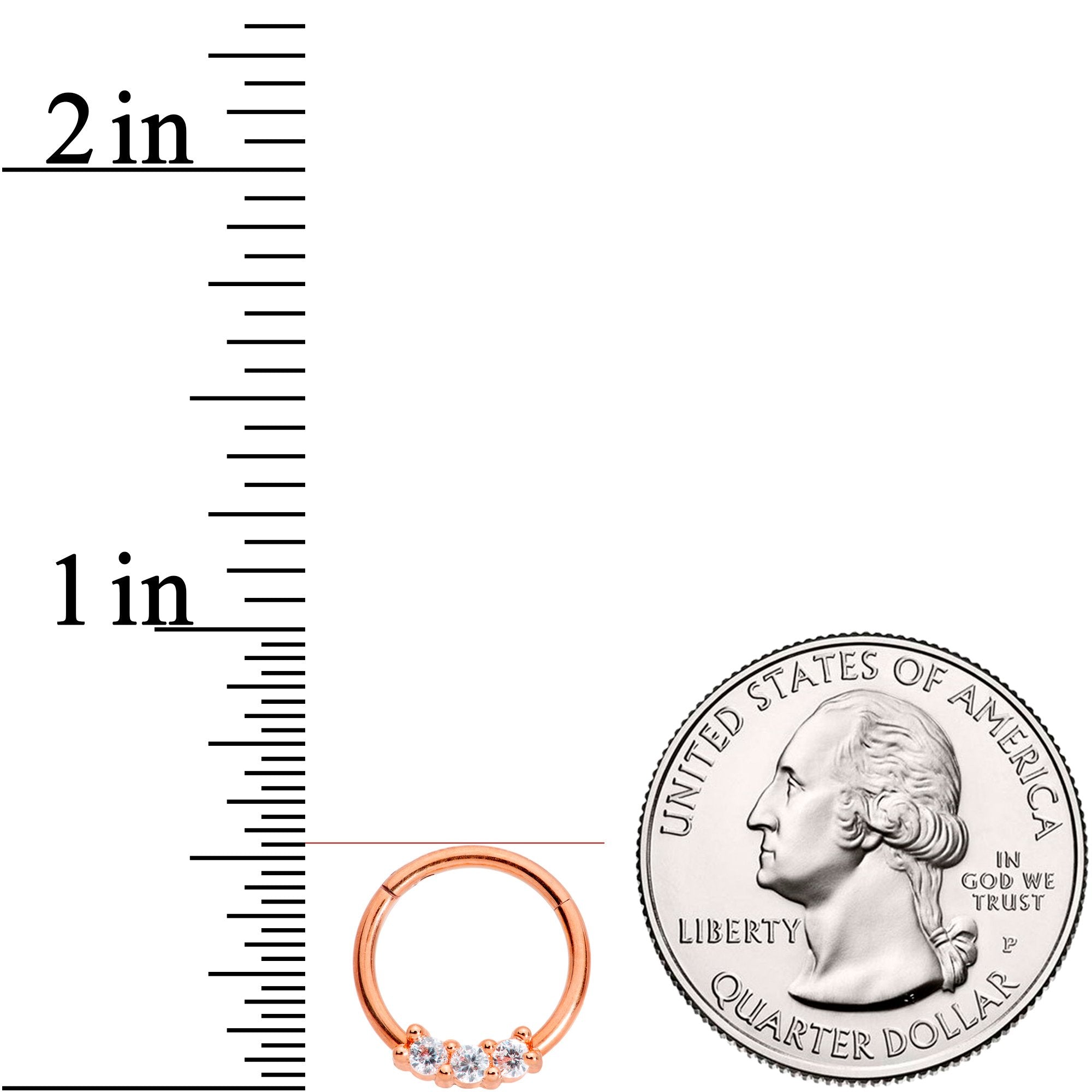 16G 3/8 Clear CZ Gem Rose Gold Tone Trio Hinged Segment Ring