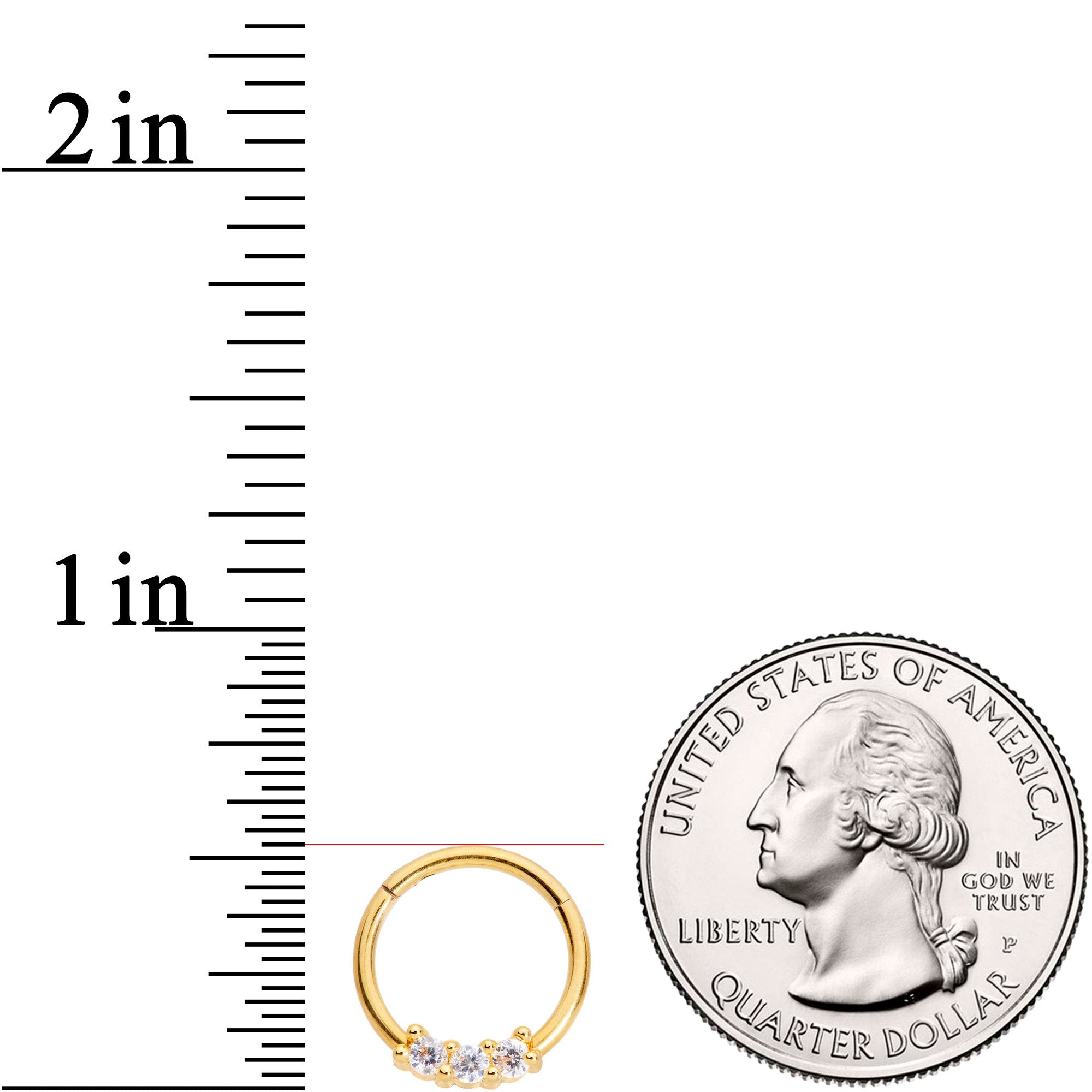 16G 3/8 Clear CZ Gem Gold Tone Trio Hinged Segment Ring