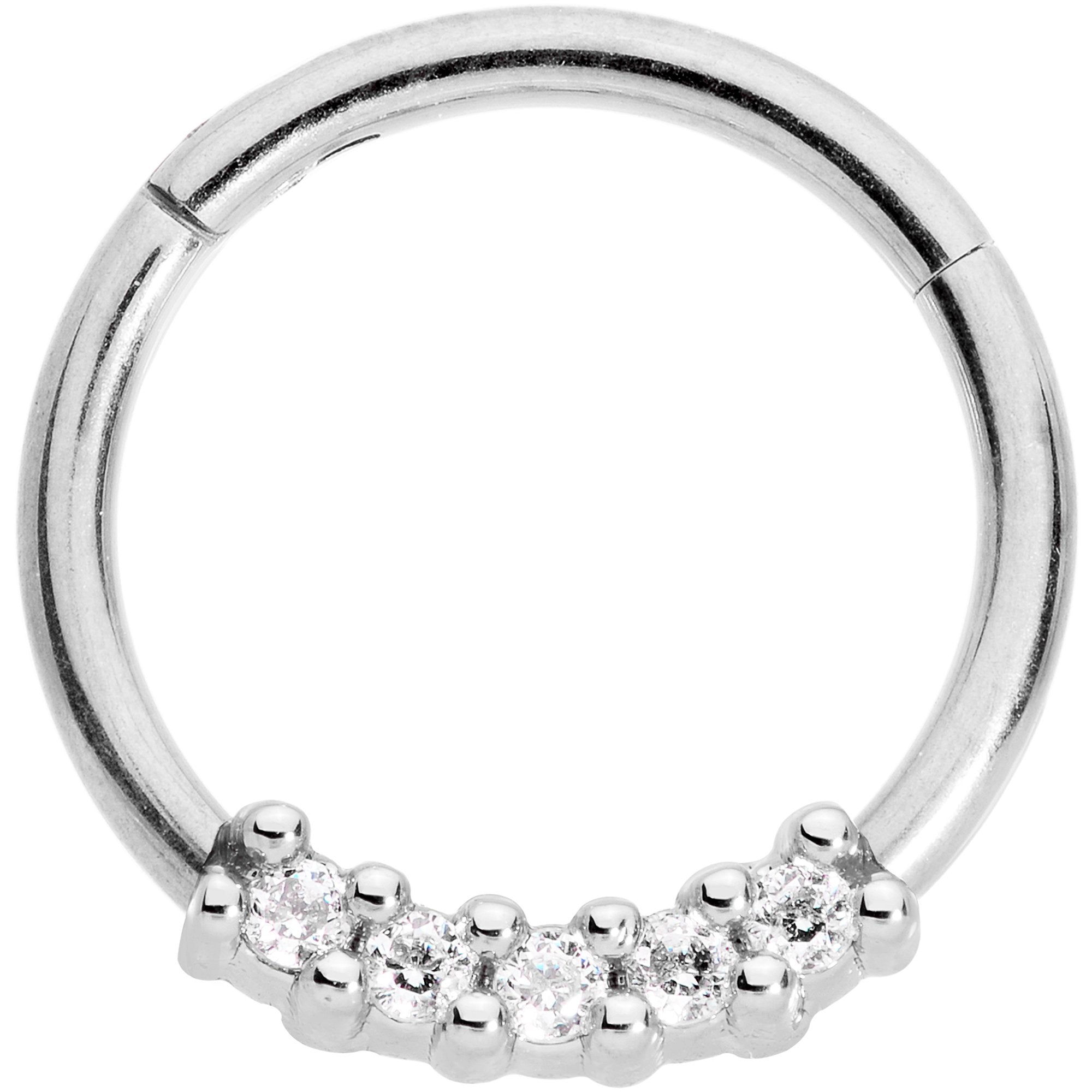 16G 3/8 Clear CZ Gem Quartet Hinged Segment Ring