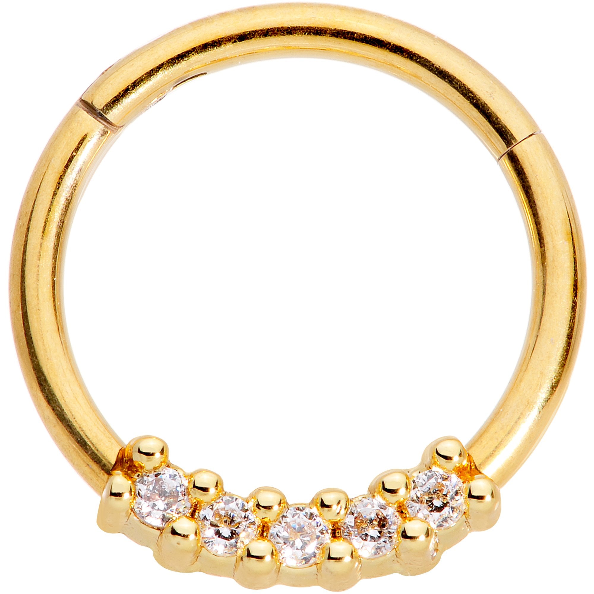 16G 3/8 Clear CZ Gem Gold Tone Quartet Hinged Segment Ring