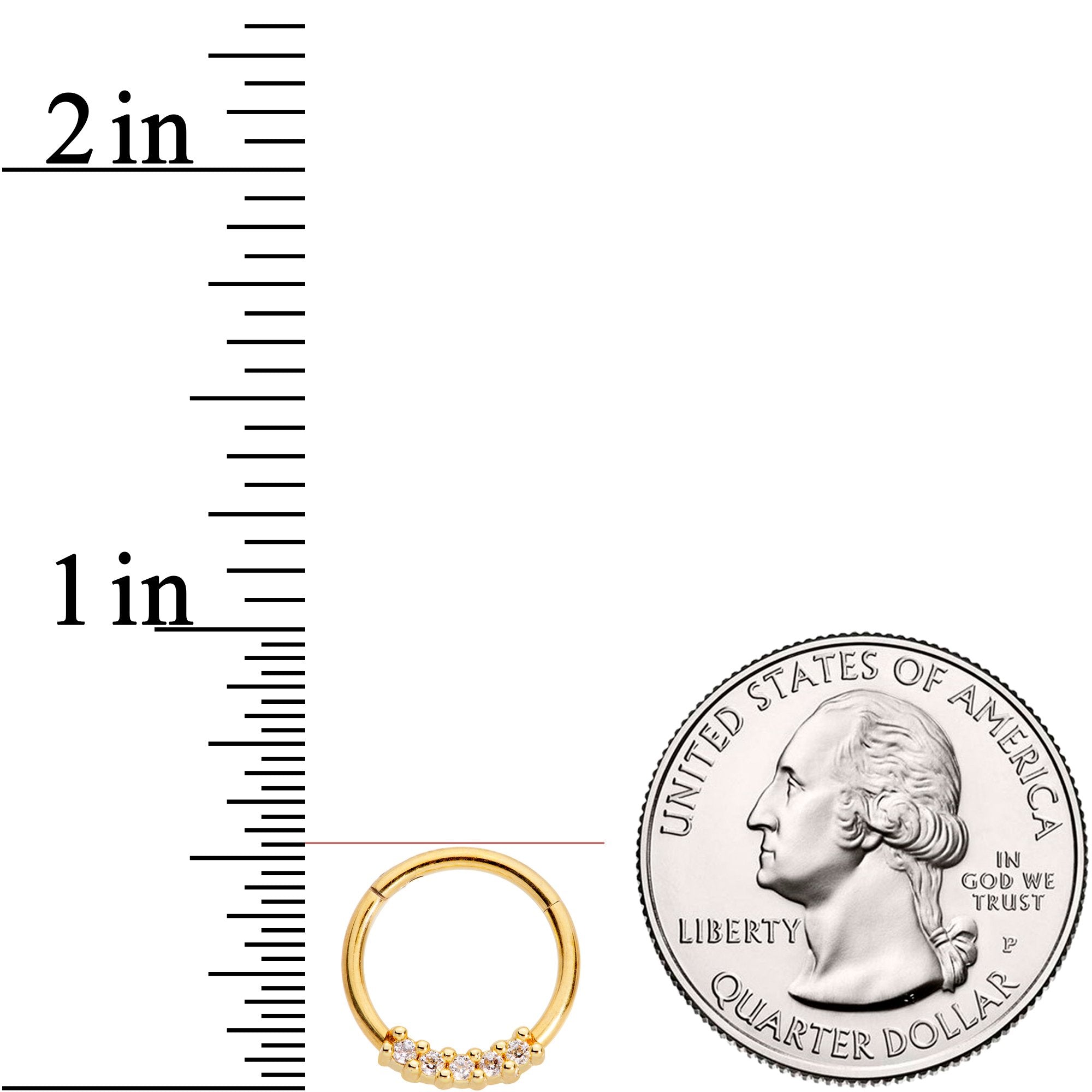 16G 3/8 Clear CZ Gem Gold Tone Quartet Hinged Segment Ring