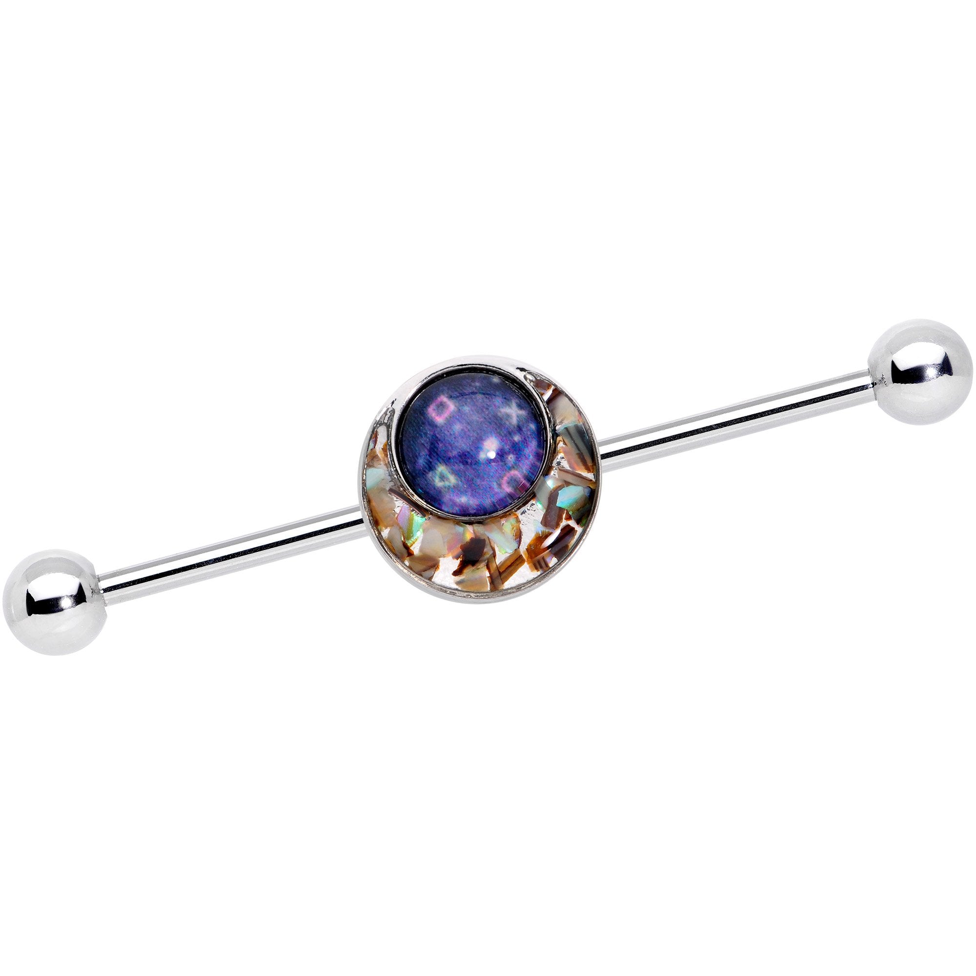 14G Blue Orb Mosaic Crescent Moon Industrial Barbell 38mm