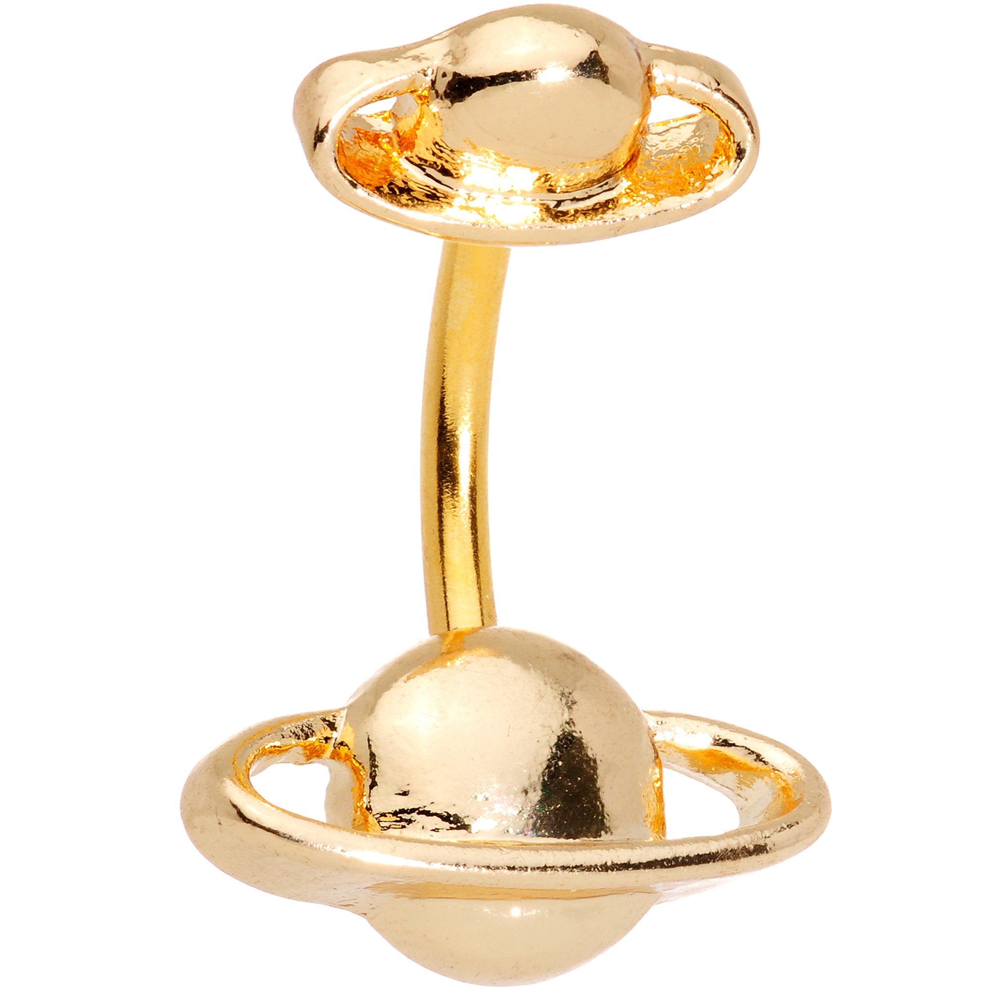 Gold Tone Twin Planet Saturn Double Mount Belly Ring