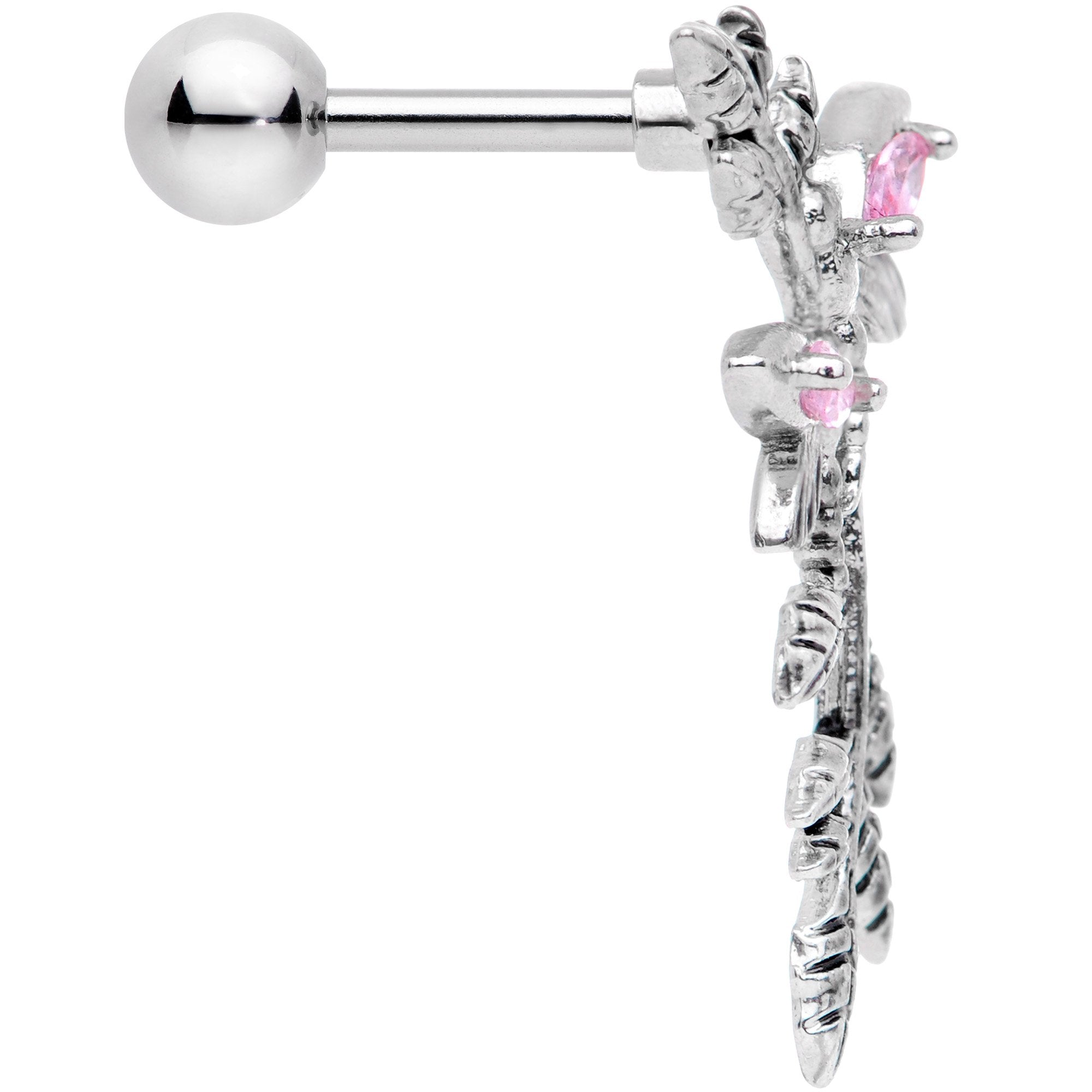 16G 1/4 Pink Gem Sprig of Springtime Left Ear Cartilage Earring