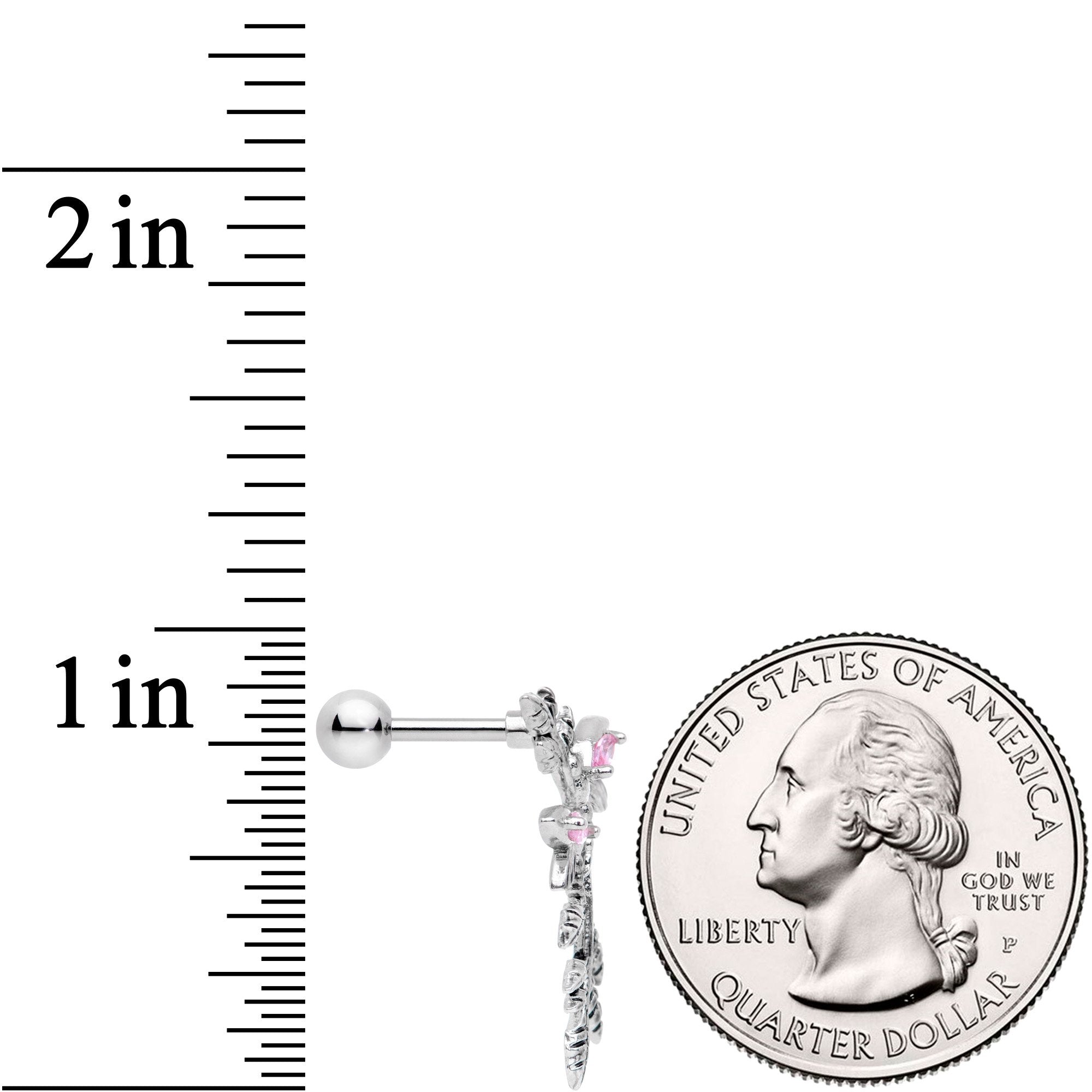 16G 1/4 Pink Gem Sprig of Springtime Left Ear Cartilage Earring