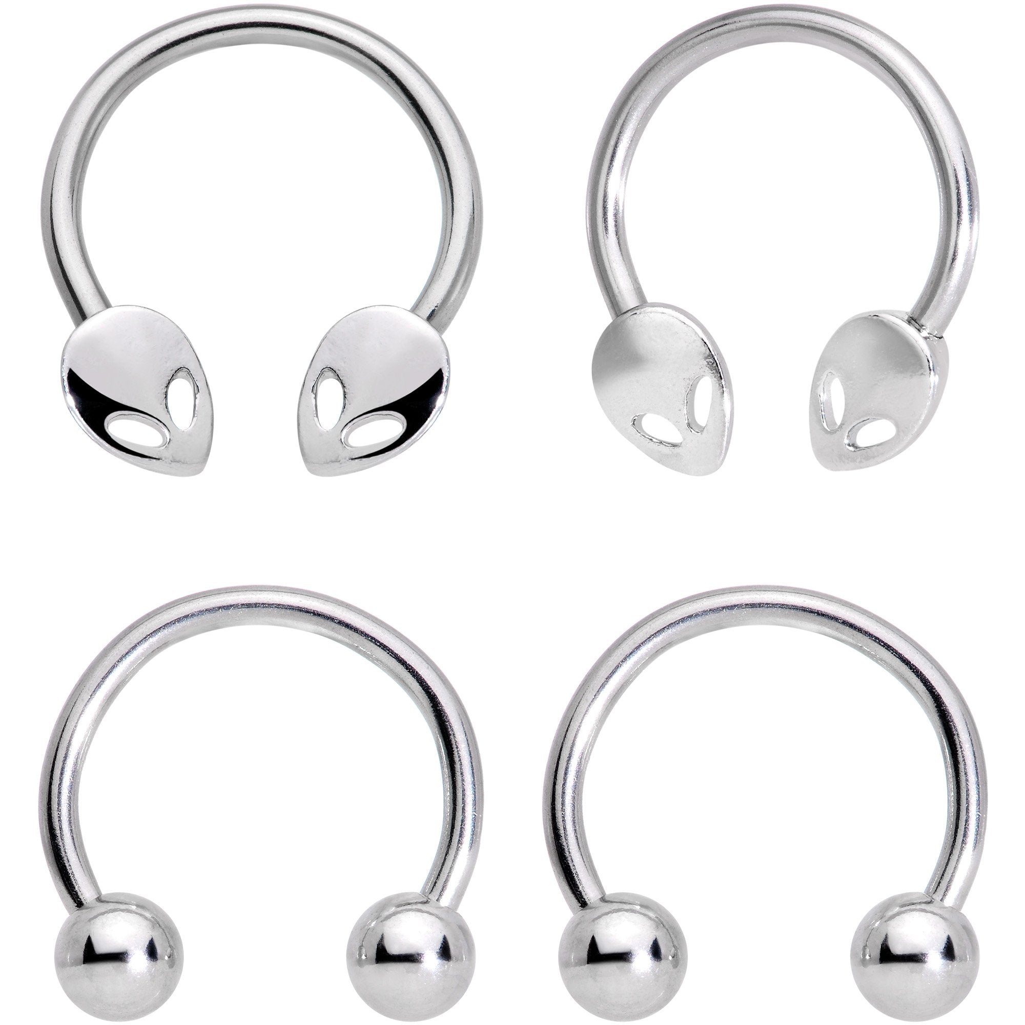 14G 13mm Outer Space Aliens Horseshoe Nipple Ring Set